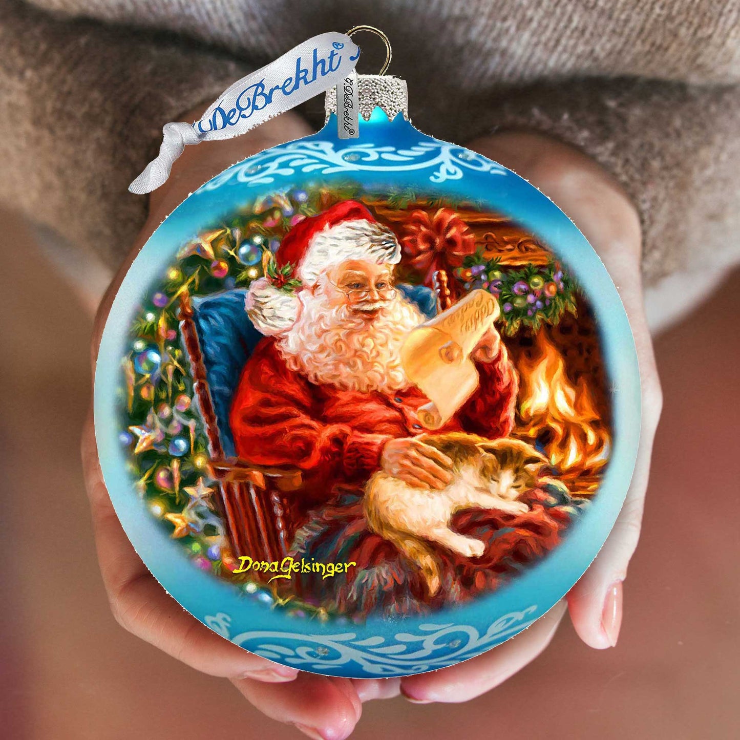 House Warming Santa Lg Glass Ornament in Blue by Gelsinger - Christmas Décor - 73924B-DG