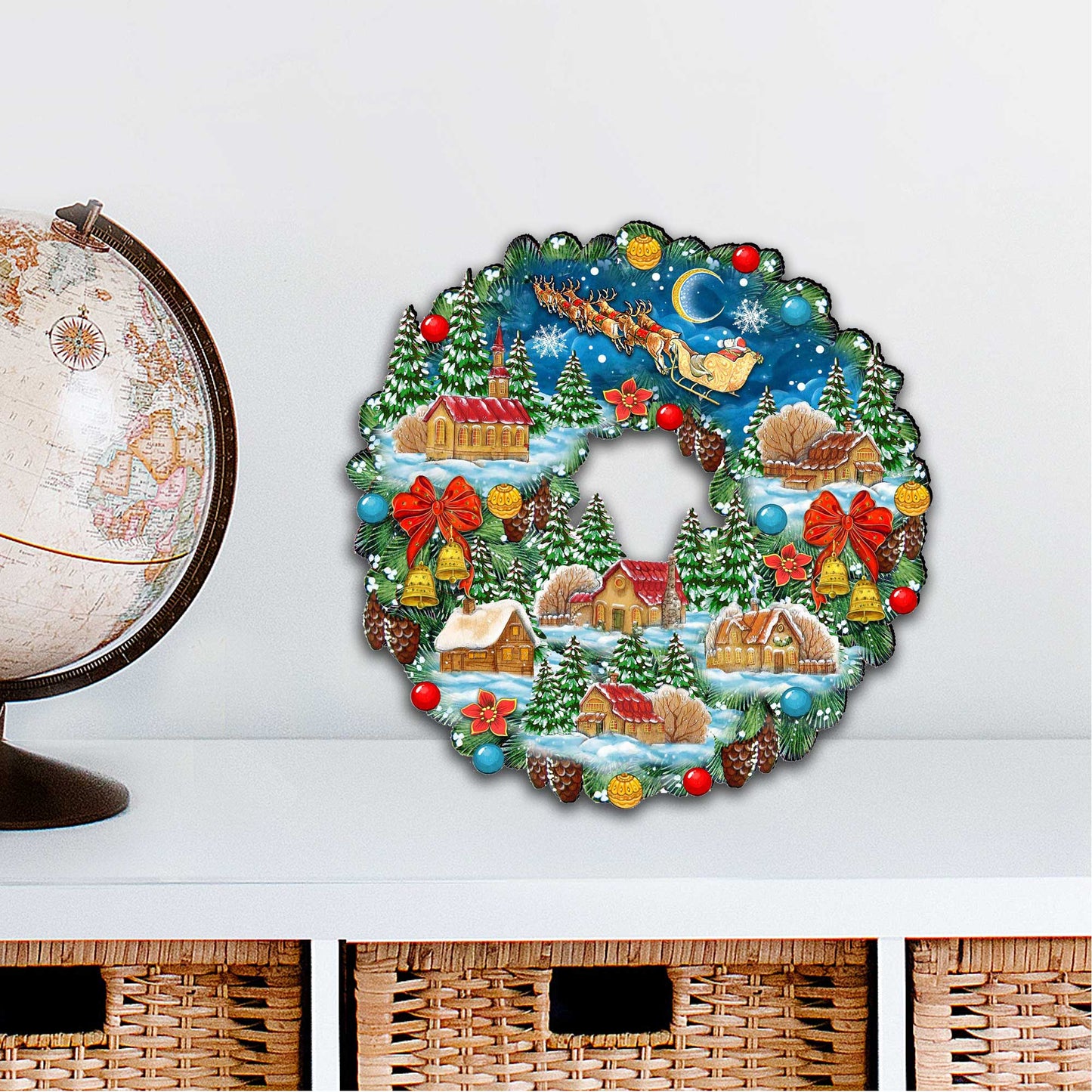 Up Up Wreath Christmas Door Decor by G. DeBrekht - Christmas Santa Snowman Decor - 8185315H