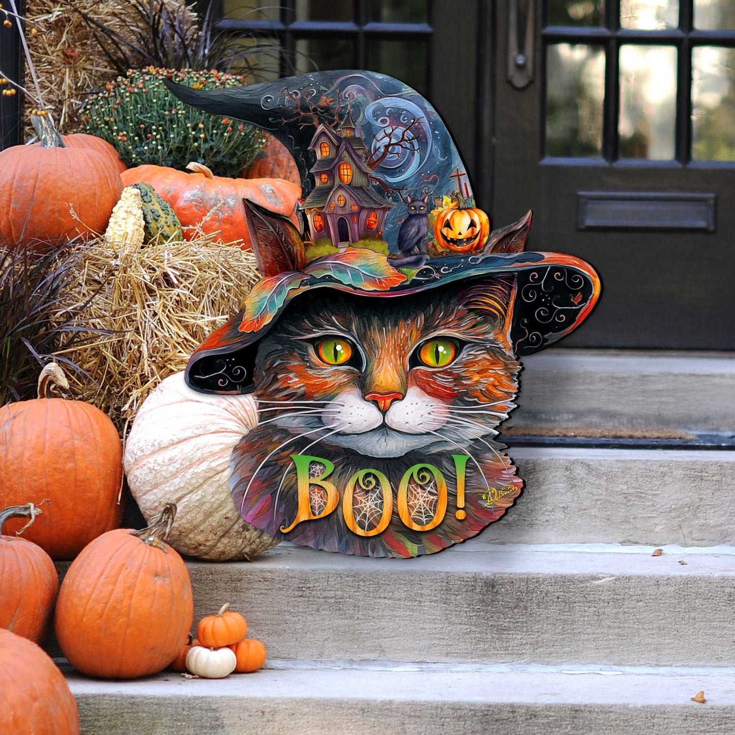 Halloween Cat in a Hat Holiday Door Decor by G. DeBrekht - Halloween Decor - 8652792H
