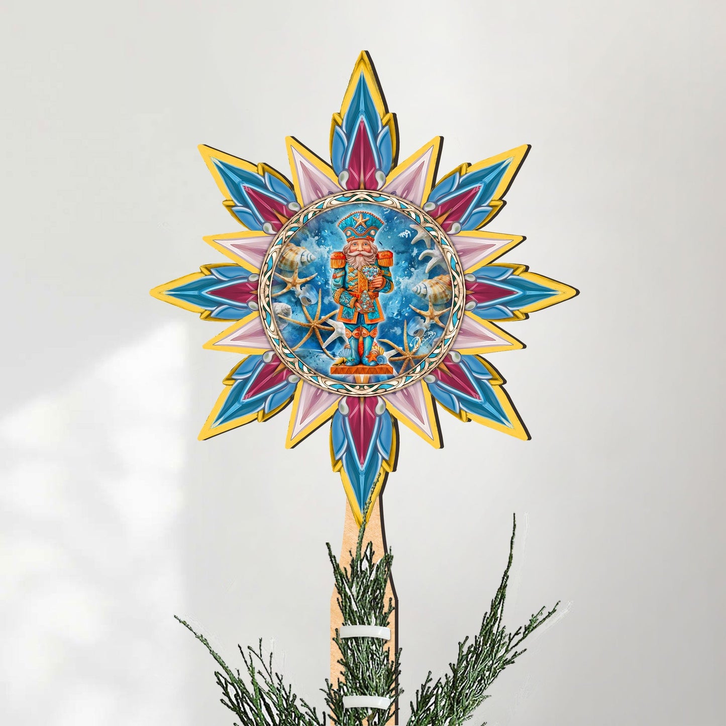 Coastal Nutcracker Tree Topper Wooden Decor by G. Debrekht - Coastal Holiday Decor - 895113