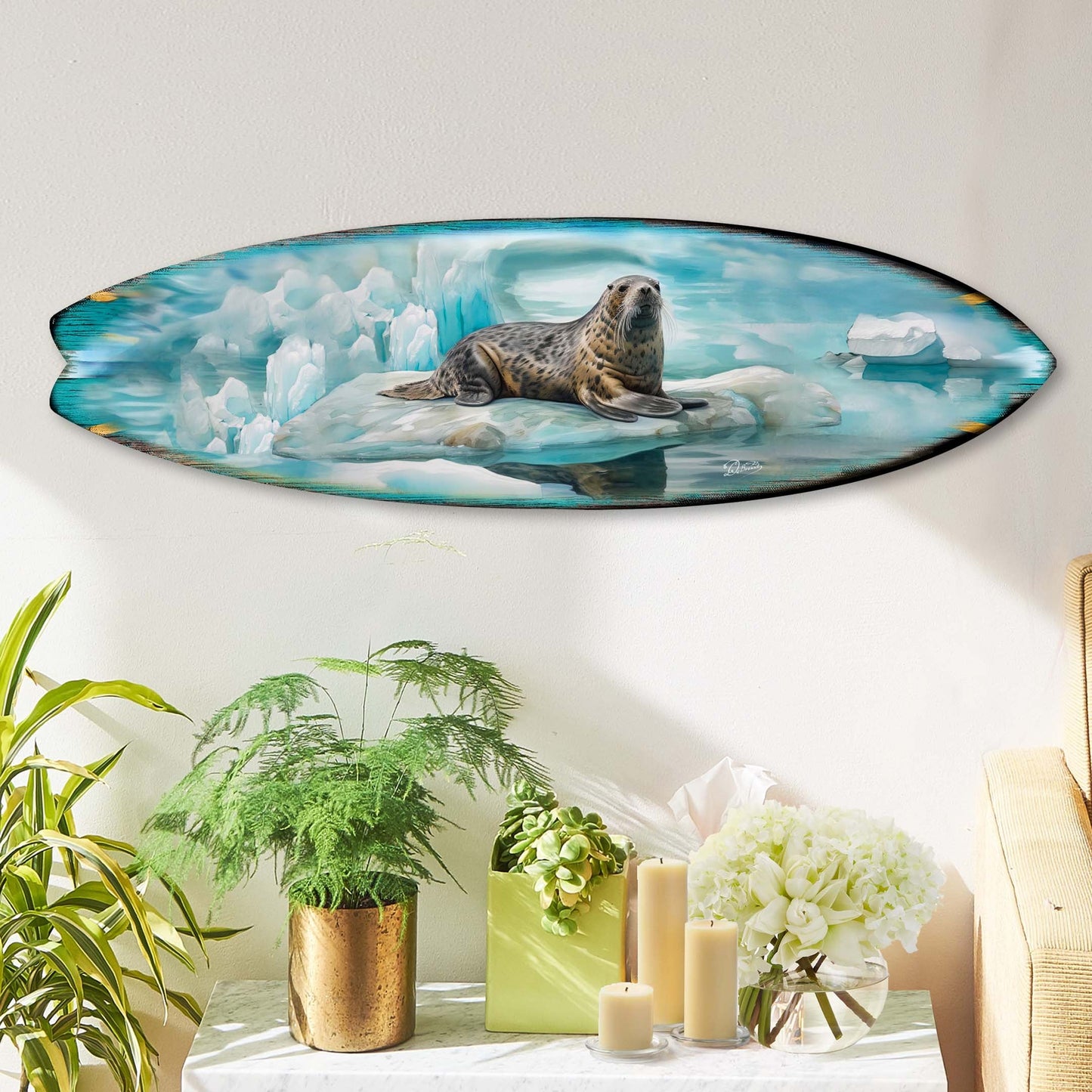 Leopard Seal Surfboard Wildlife Wall Art by G. DeBrekht - Wildlife Holiday Decor - 8490117HS