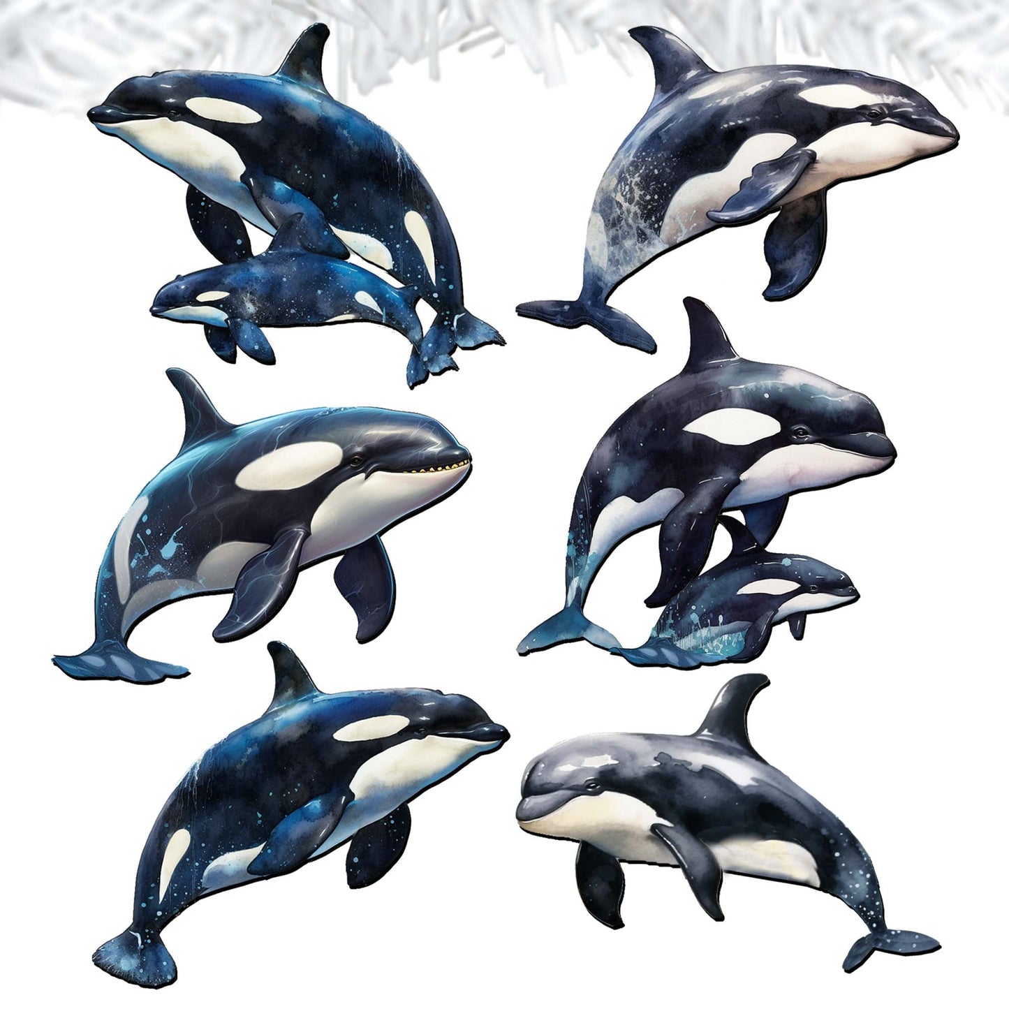Majestic Orcas Decorative Wooden Clip-on Ornaments Set of 6 by G. Debrekht - Wildlife Decor - 8090102C-S6