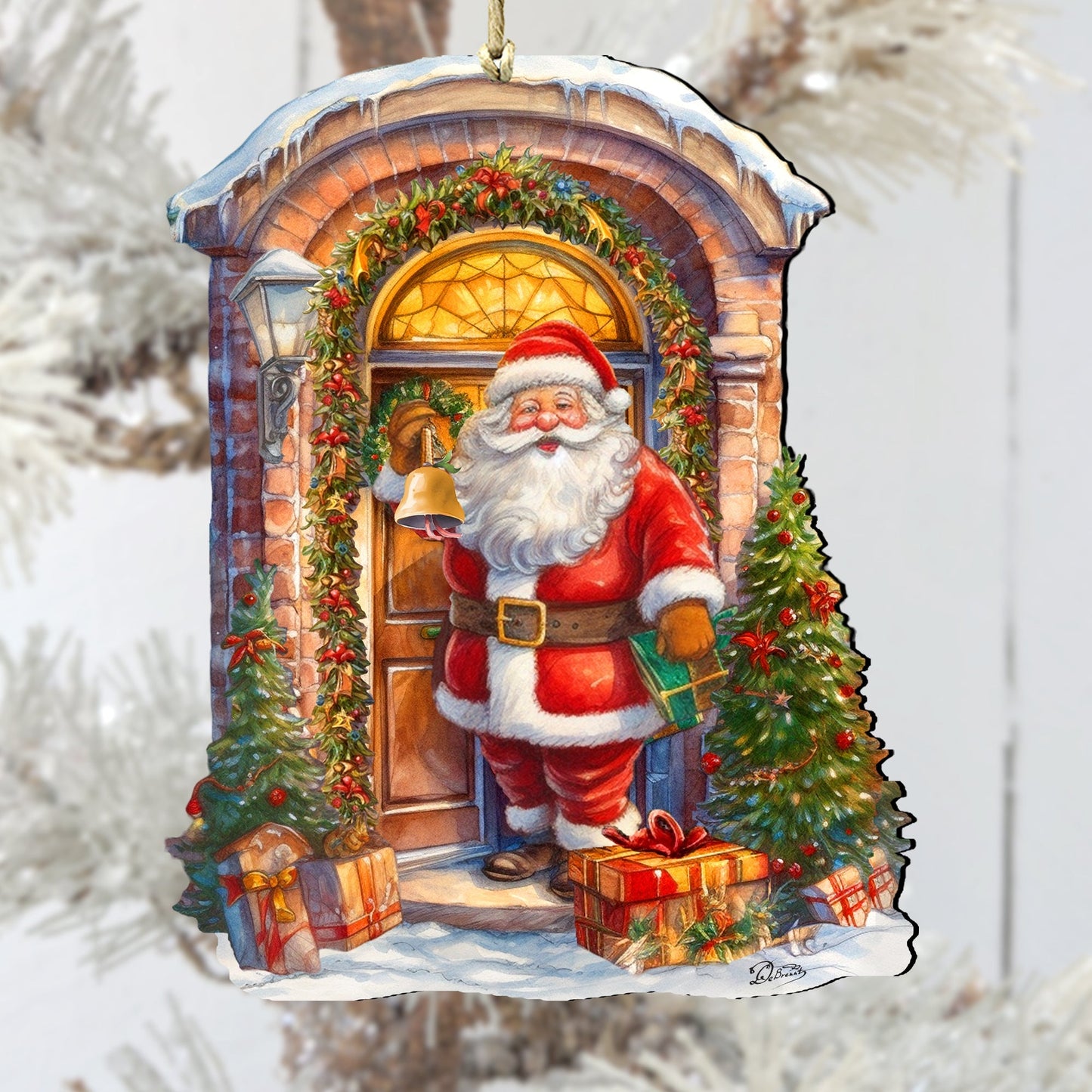Knocking the Door Santa Wooden Ornaments by G. Debrekht Christmas Santa Snowman Decor - 8611044