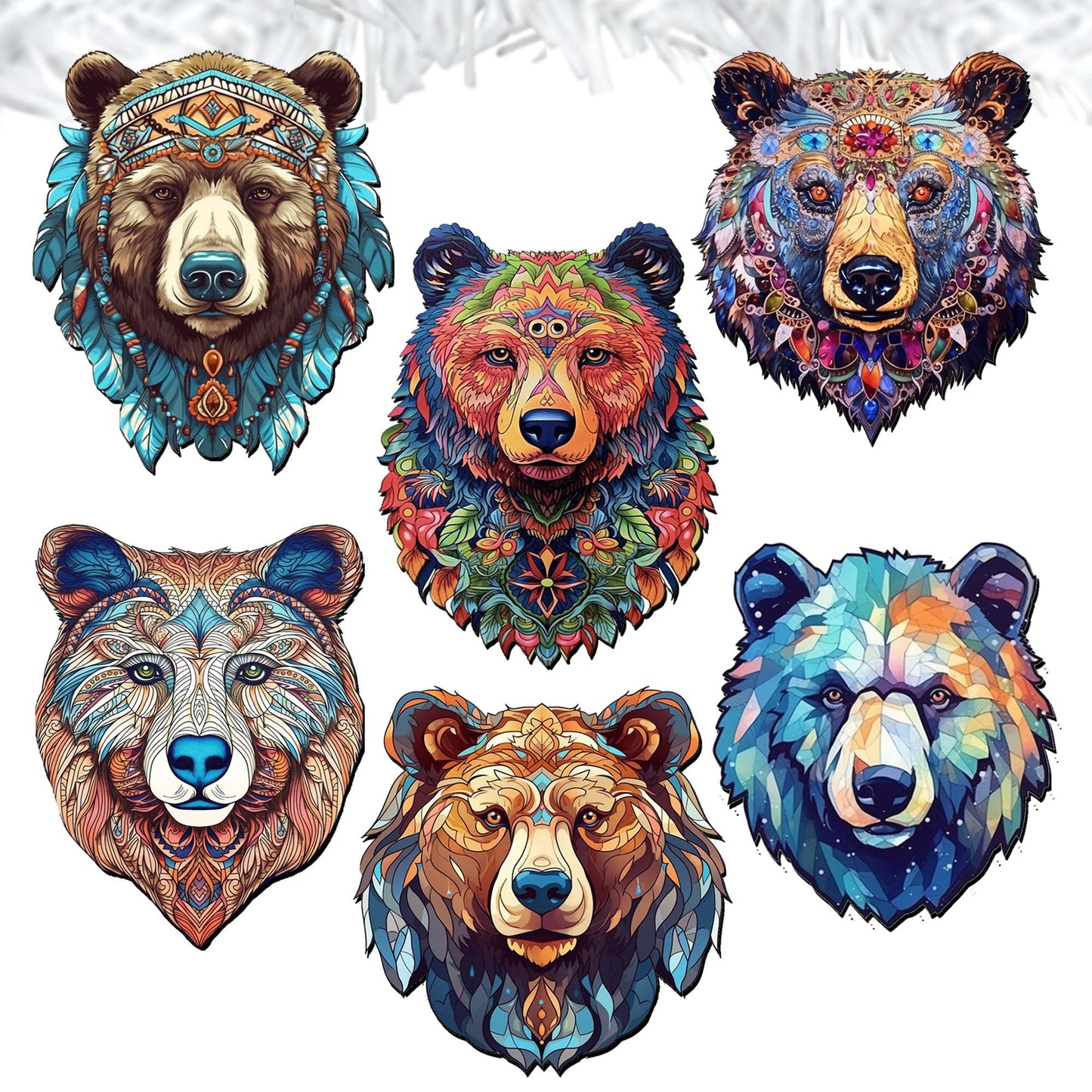 Mystical Bears Decorative Wooden Clip-on Ornaments Set of 6 by G. Debrekht - Wildlife Decor - 8090120C-S6