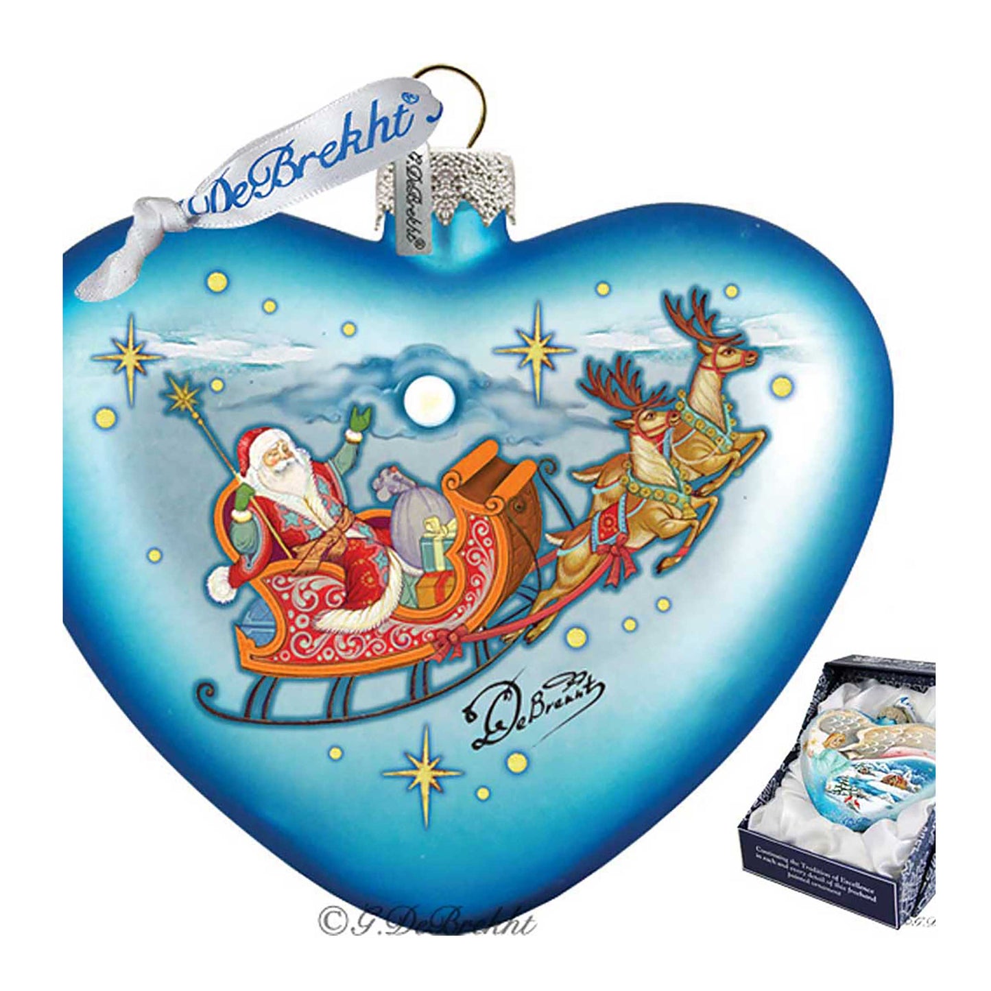 Santa on His Way Glass Ornament by G. DeBrekht - Christmas Santa Snowman Decor - 753-005