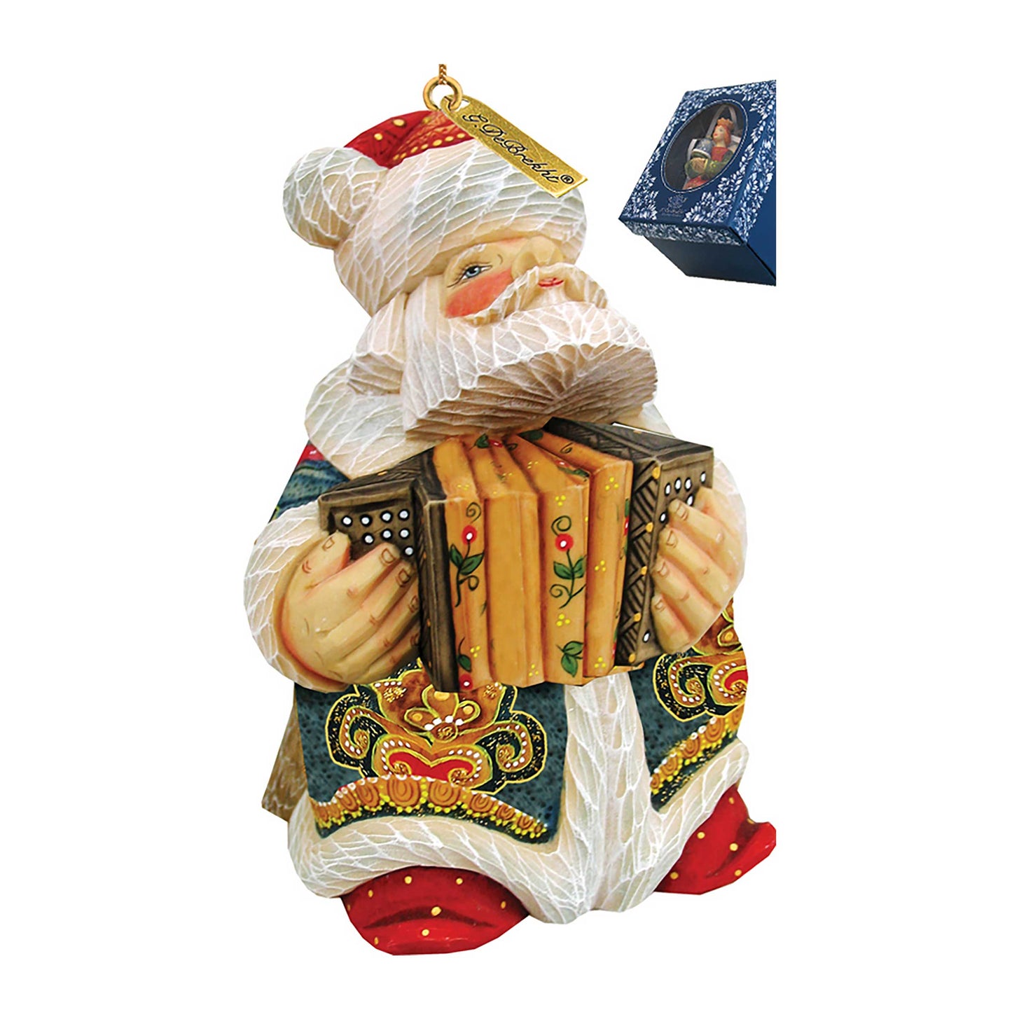 Accordion Santa Sculpted Hand-Painted Christmas Figurine by G. Debrekht - Snowman Decor