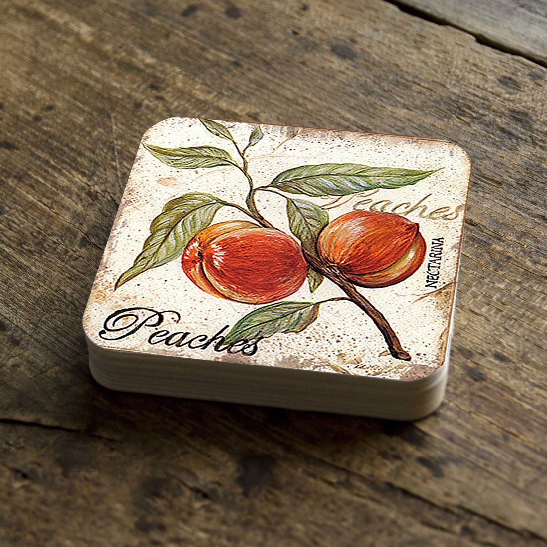 Peaches Wooden Cork Coasters Gift Set of 4 by Nature Wonders - Nature Wildlife Decor  - 8198632C-S4