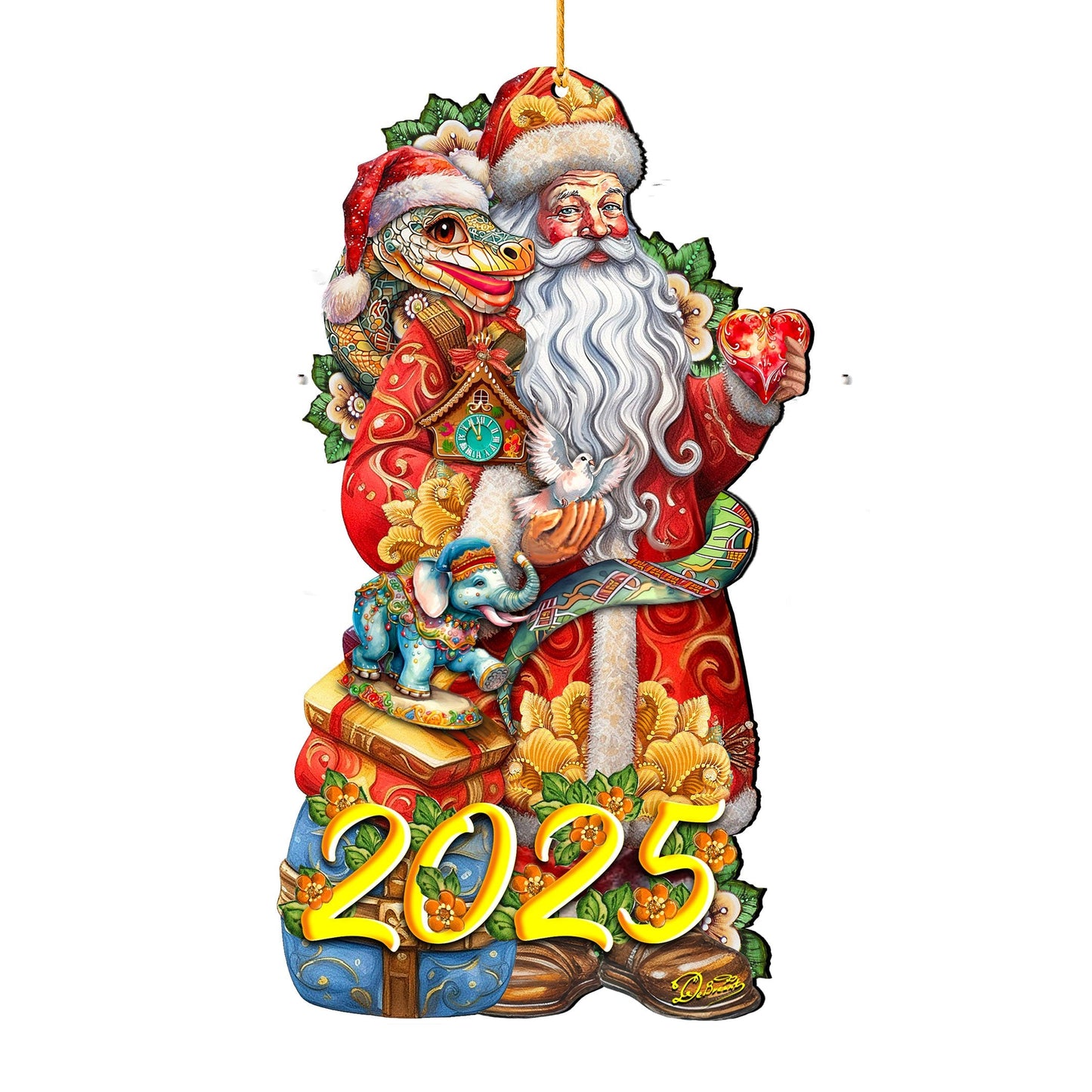 2025 Special Santa with Snake Dated Wooden Ornaments by G. Debrekht - Christmas Santa Snowman Decor - 8652754-25