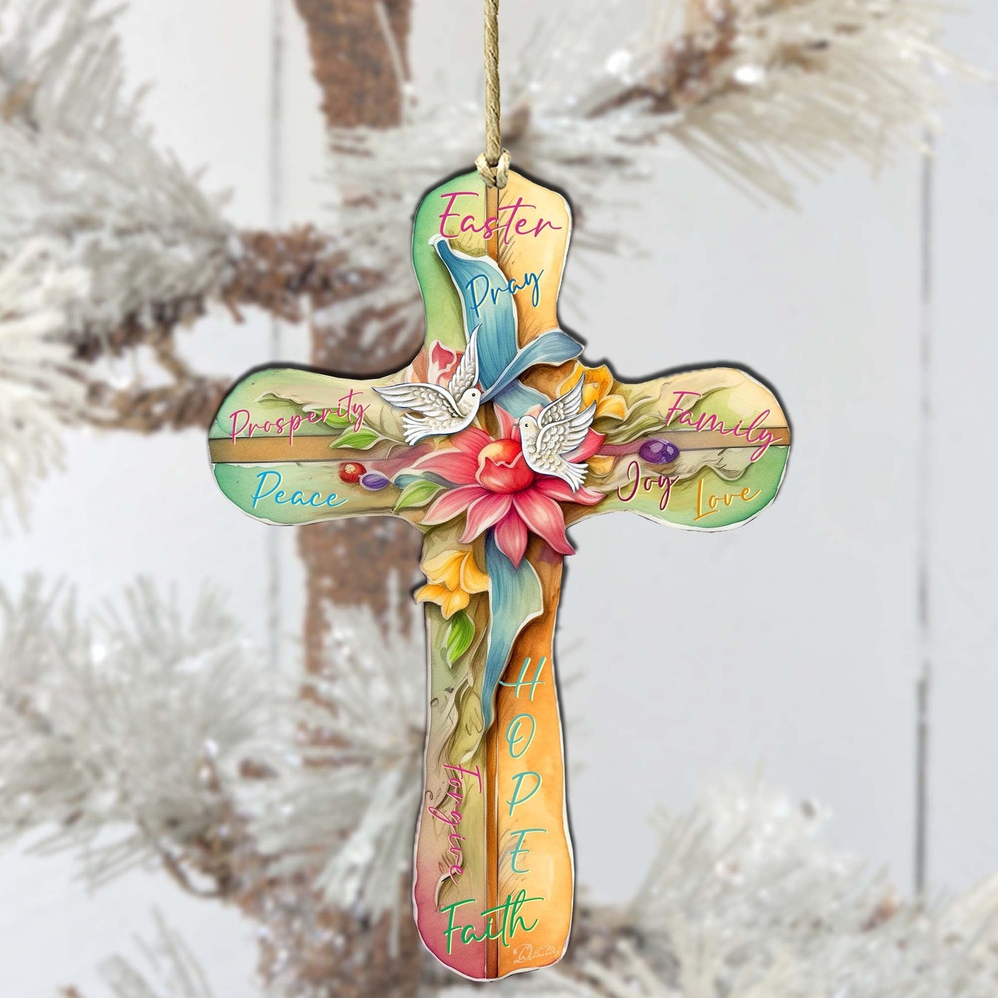 Easter Cross with Doves Wooden Ornaments by G. DeBrekht Easter Spring Decor - 8688167