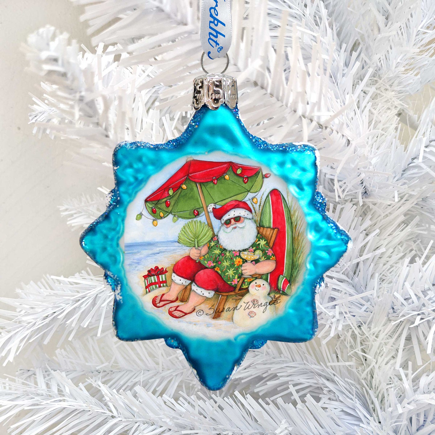 Santa on the Beach Mercury Glass Ornaments by Susan Winget - Christmas Decor - 776038-SW