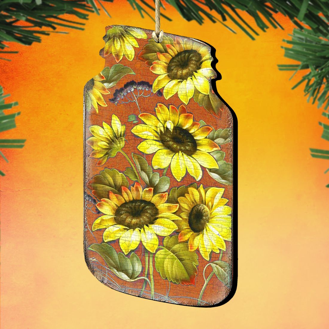 Sunflower Mason Jar Wooden Ornaments by G. DeBrekht - Thanksgiving Halloween Decor - 8158906