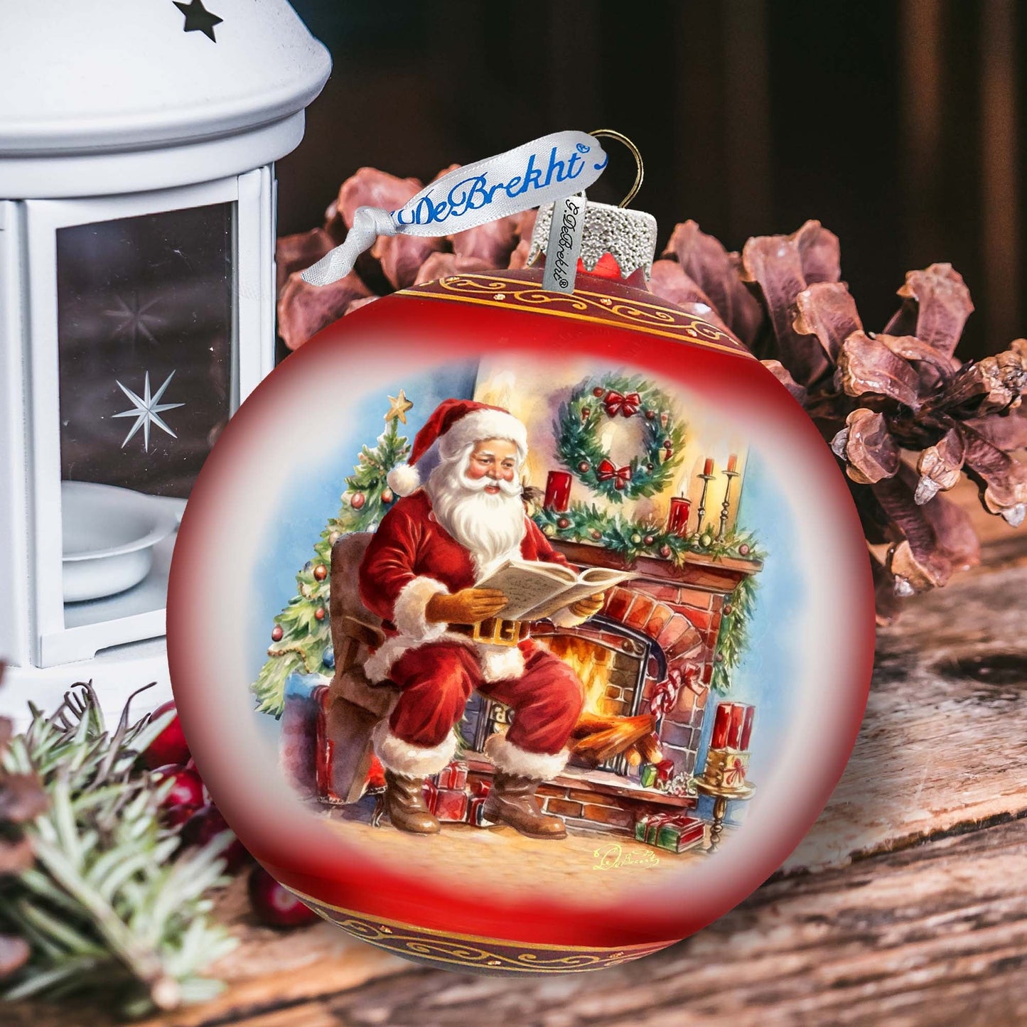 Santas Cozy Audit Lg Glass Ornament by G.Debrekht - Christmas Santa Snowman Decor - 73957
