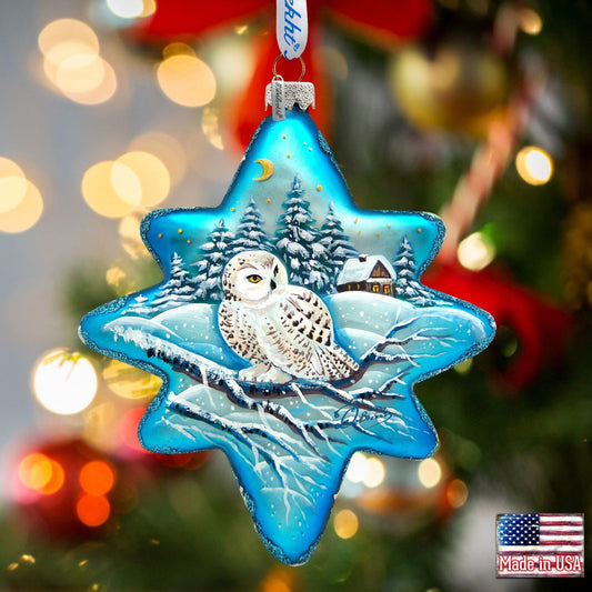 White Owl North Star Glass Ornament by G. DeBrekht - Wildlife Holiday Decor - 755-091