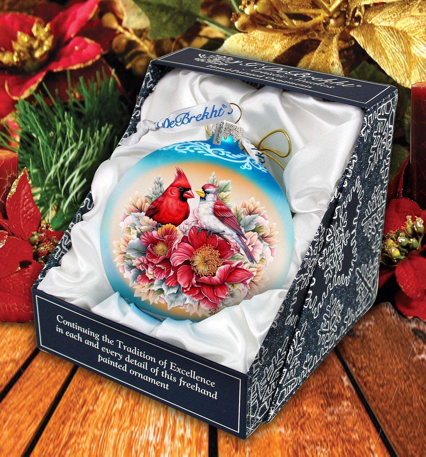 Romantic Cardinals Ball Glass Ornament by G. Debrekht - Christmas Decor - 73378