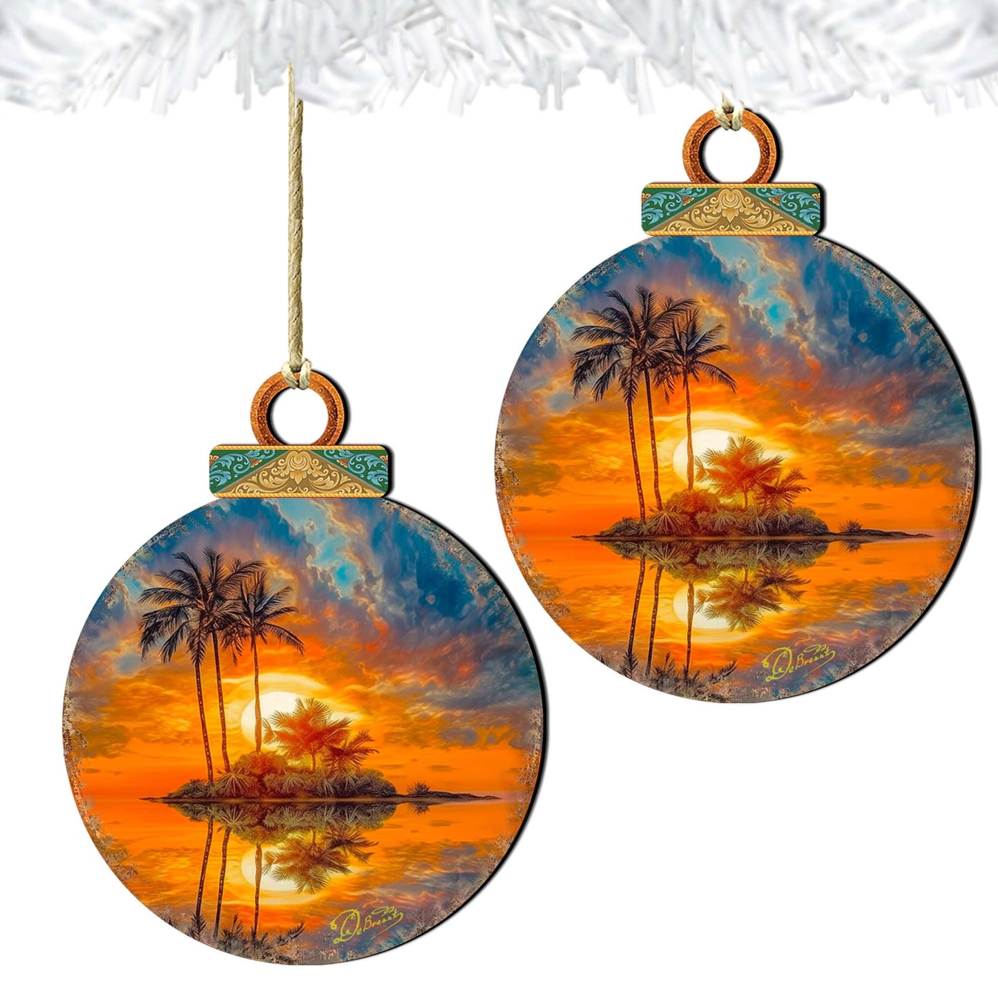 Coastal Christmas Decor - Ocean Sunset Wooden Ornaments by G. DeBrekht Coastal Holiday Decor - 8688171