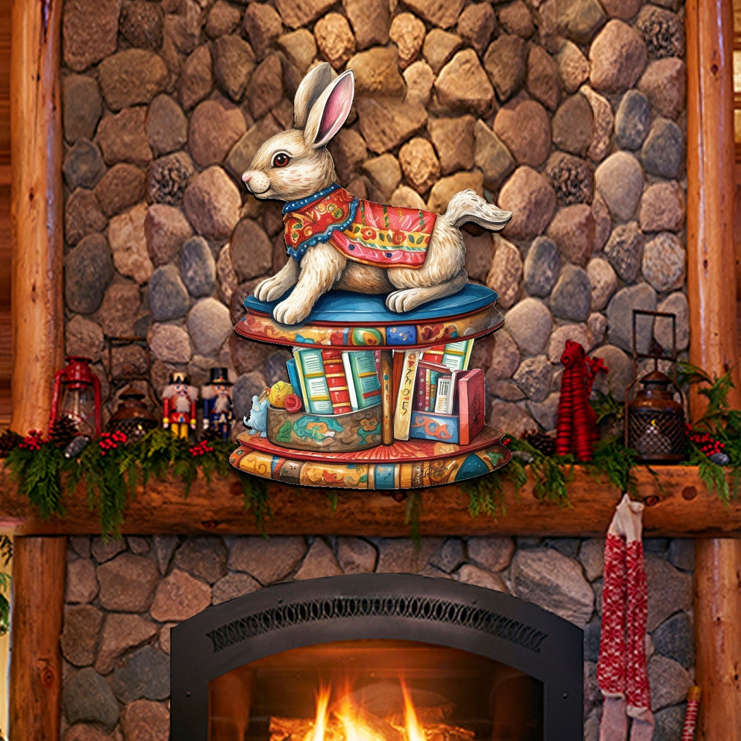 Carousel Bunny with Books Holiday Door Decor by G. Debrekht - Christmas Decor - 8611085H