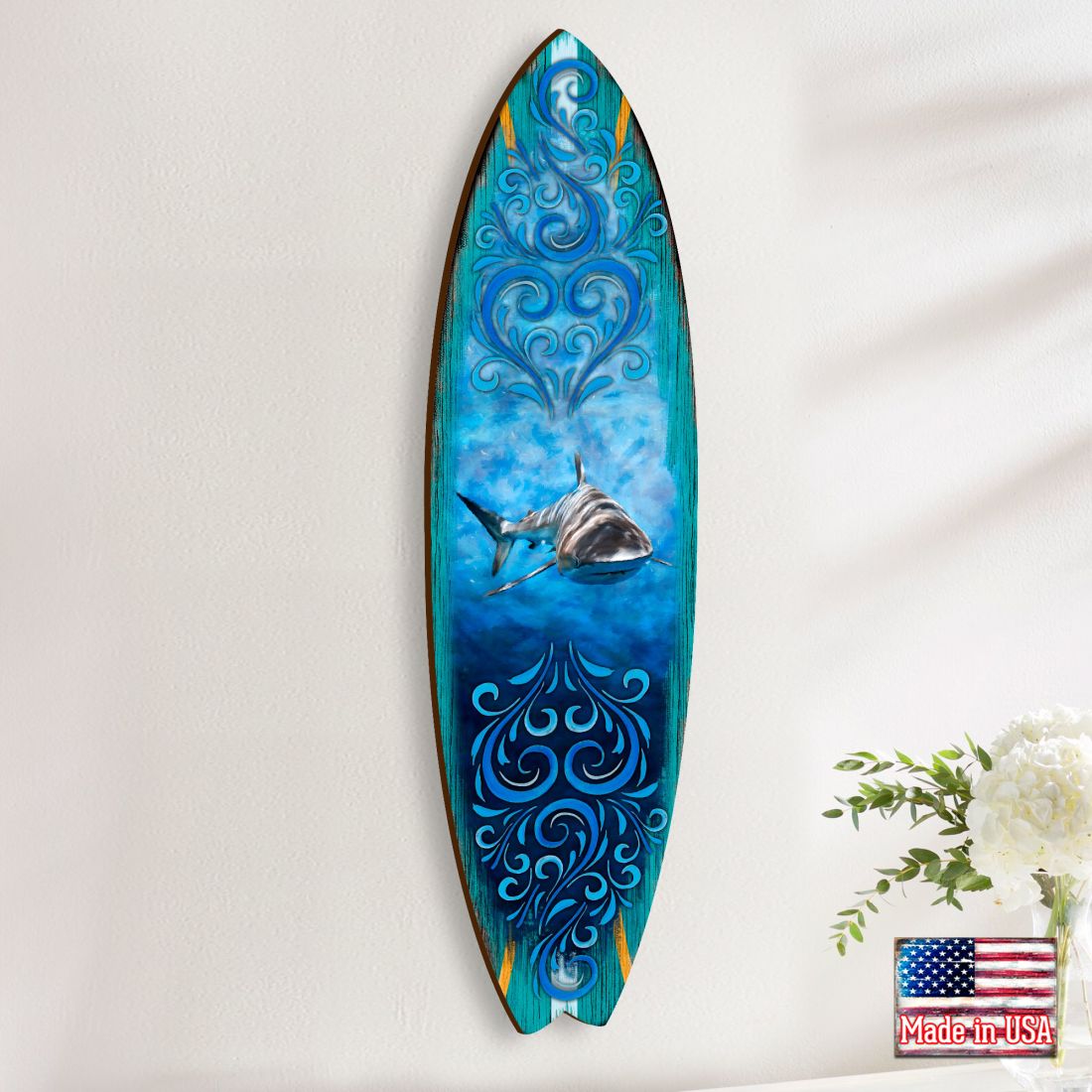 Shark Surfboard Coastal Door Art by G. DeBrekht - Coastal Sea-Life Decor - 8490104HS