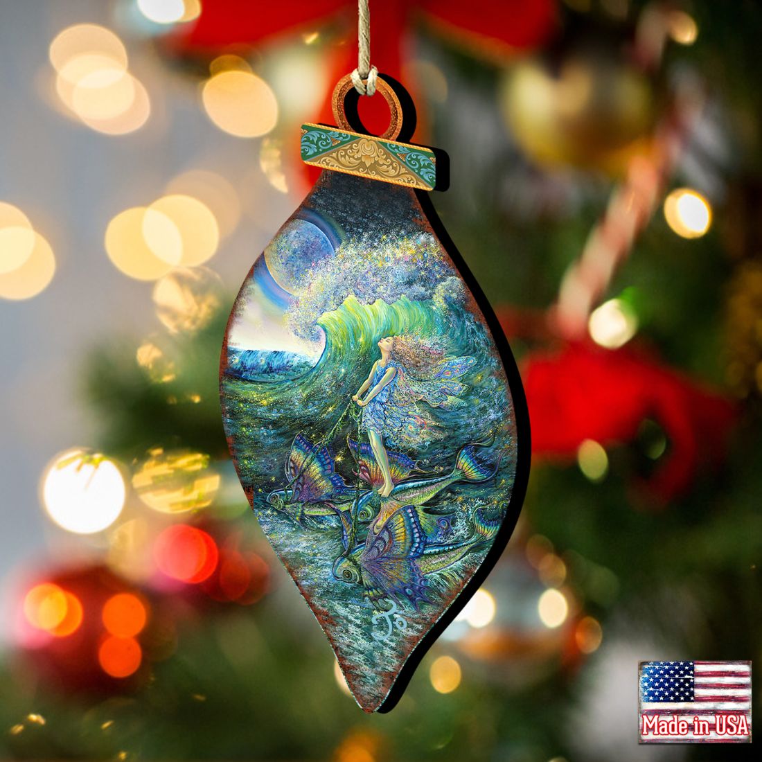 Surfers Dream Wooden Ornaments by Josephine Wall - Coastal Sea-Life Decor - 845622-JW