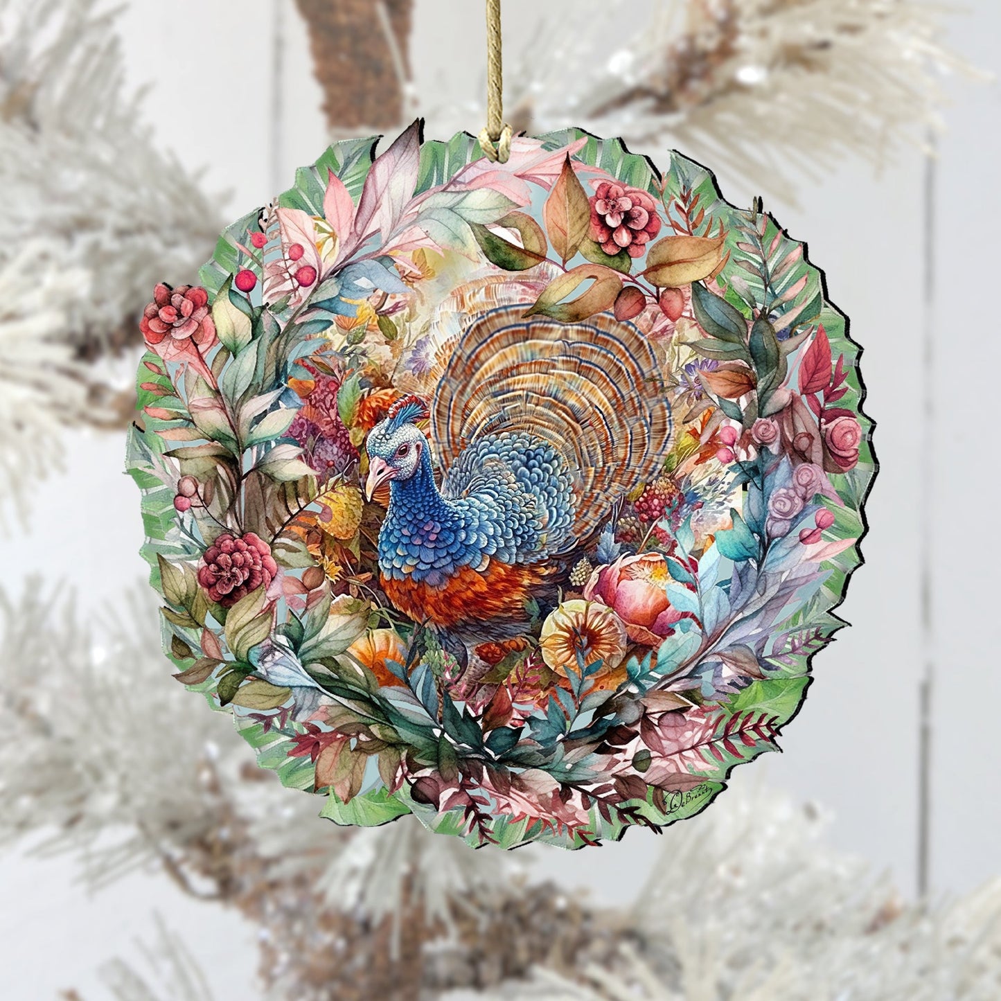 Thanksgiving Turkey Wreath Wooden Ornaments by G. Debrekht Thanksgiving Decor - 8611083