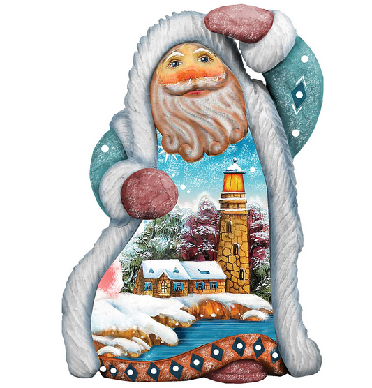 Santa Lighthouse Sculpted Hand-Painted Christmas Figurine by G. DeBrekht - Coastal Holiday Decor - 661511