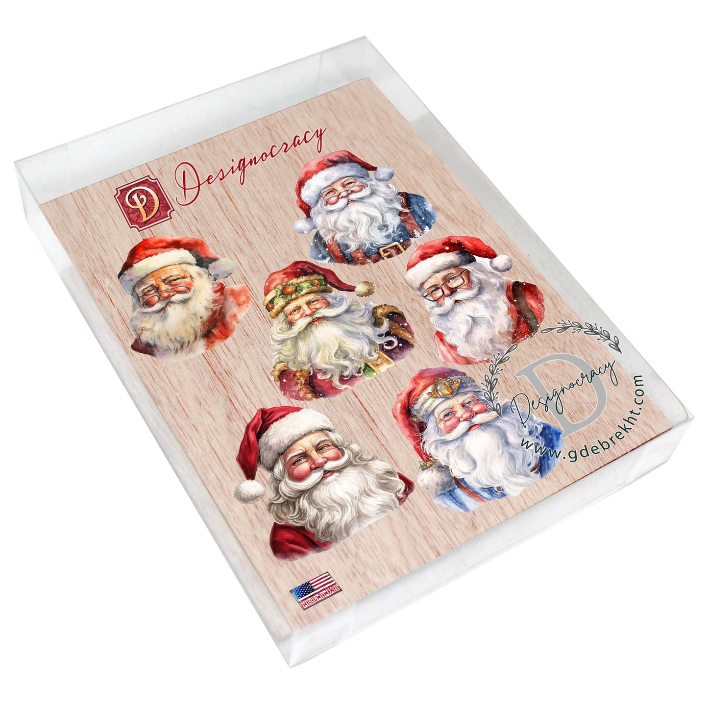 Jolly Santa Faces Decorative Wooden Magnets Set of 6 by G. Debrekht - Christmas Santa Snowman Décor - 8090045G-S6