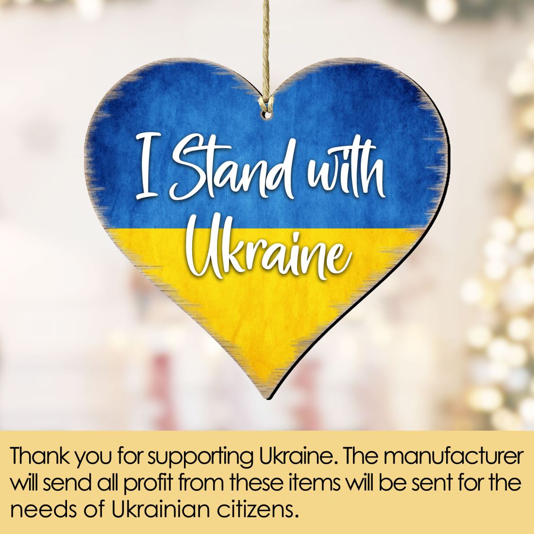 I Stand with Ukraine Wooden Ornaments - International Decor - 8187121
