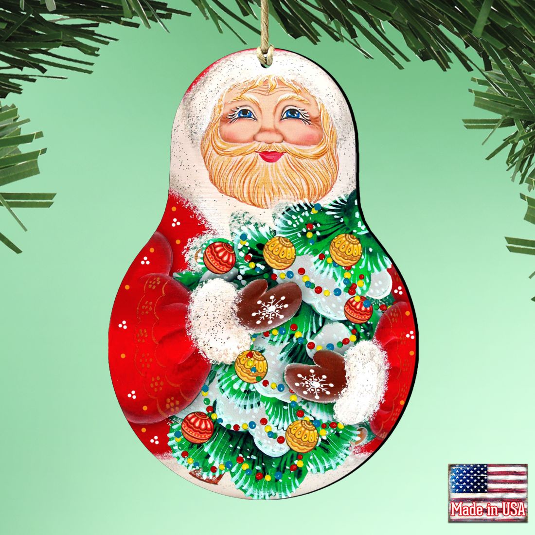 Santa Nesting Doll Wooden Ornaments by G. DeBrekht - Christmas Santa Snowman Decor - 8115011-2