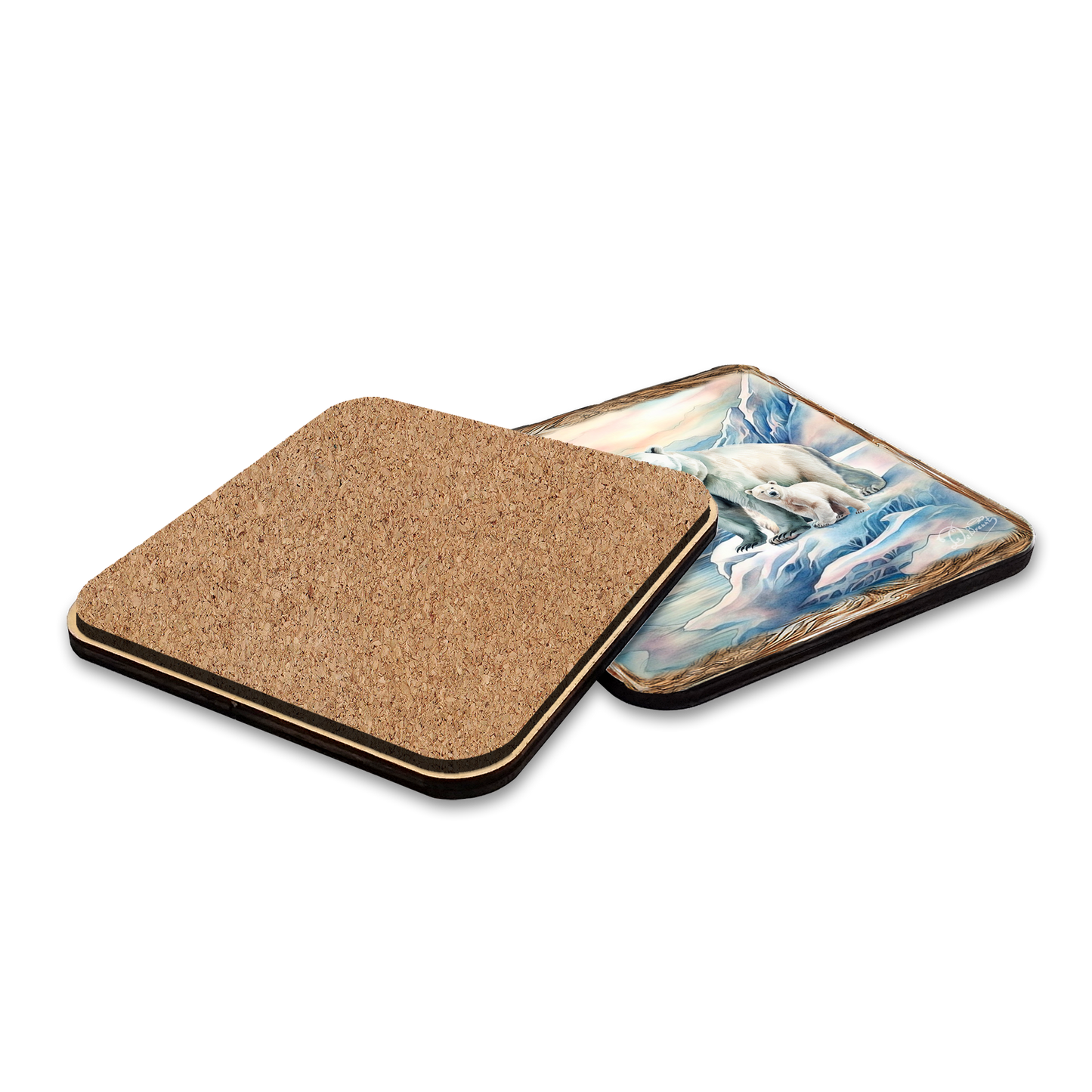 Polar Bear Wooden Cork Placemat and Coasters Gift Set of 7 by Nature Wonders Nature Wildlife Decor  - 85404C-S7