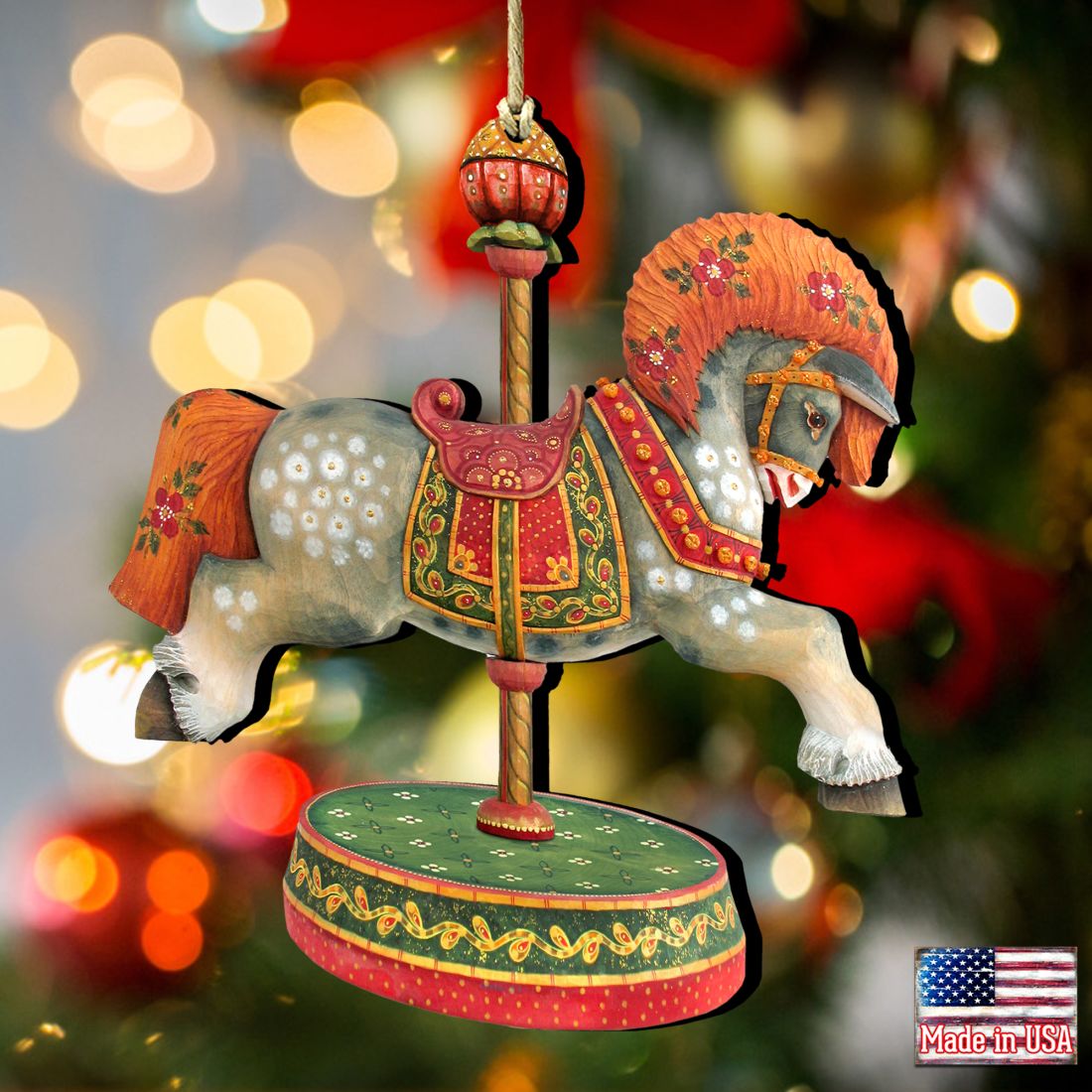 White Arabian Carousel Horse Wooden Ornaments by G. DeBrekht - Carousel Holiday Decor - 8114041-2
