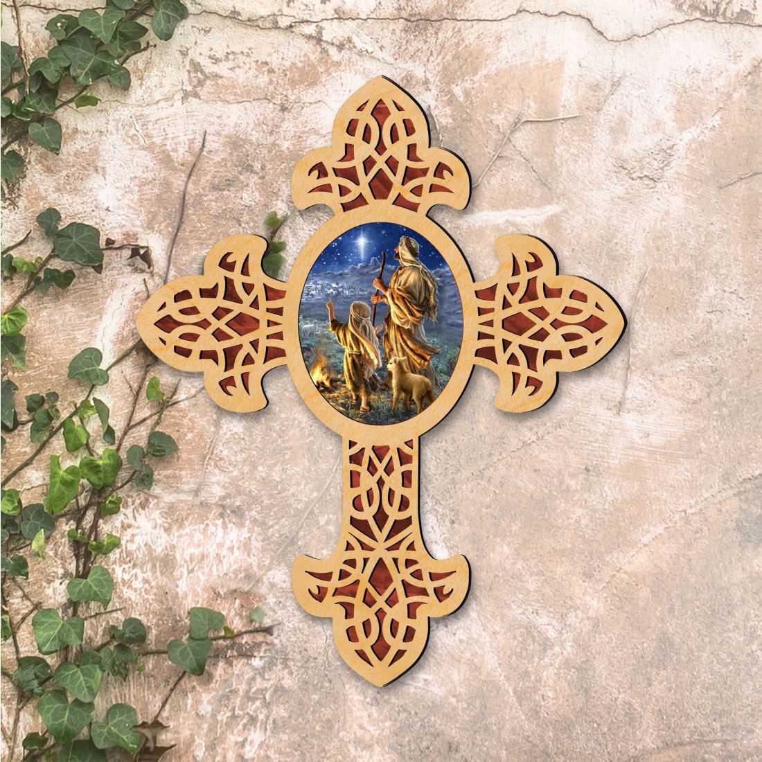 Starlight Shepherd Pointy Wooden Cross by D. Gelsinger - Inspirational Icon Decor - 88387-DG