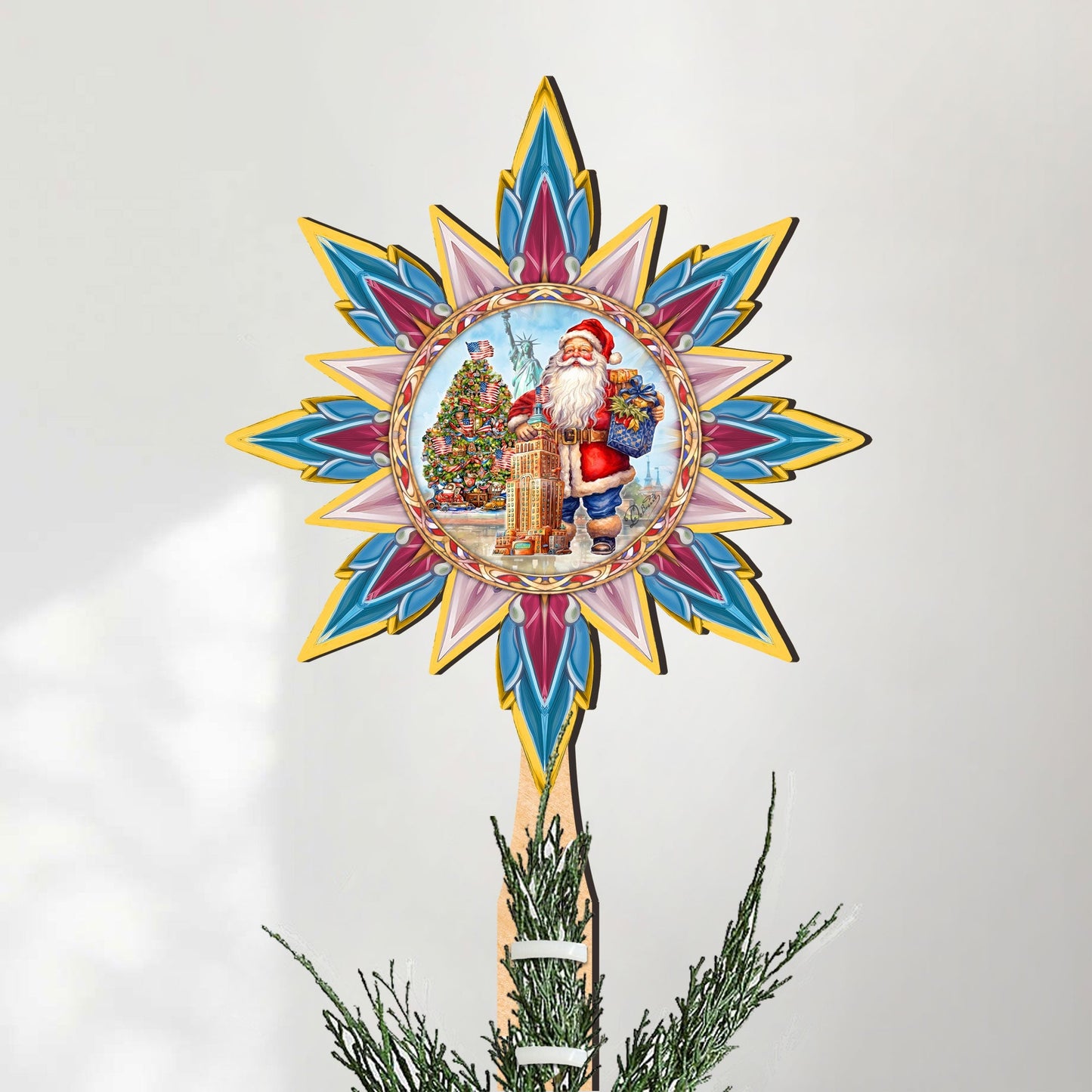 American-inspired Santa Tree Topper Wooden Decor by G. Debrekht  - Santa Snowman Decor - 89523