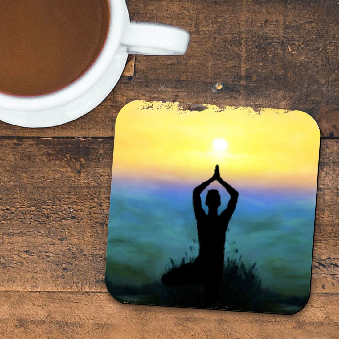 Yoga Wooden Cork Coasters Gift Set of 4 by Nature Wonders - Nature Wildlife Decor  - 95385C-S4