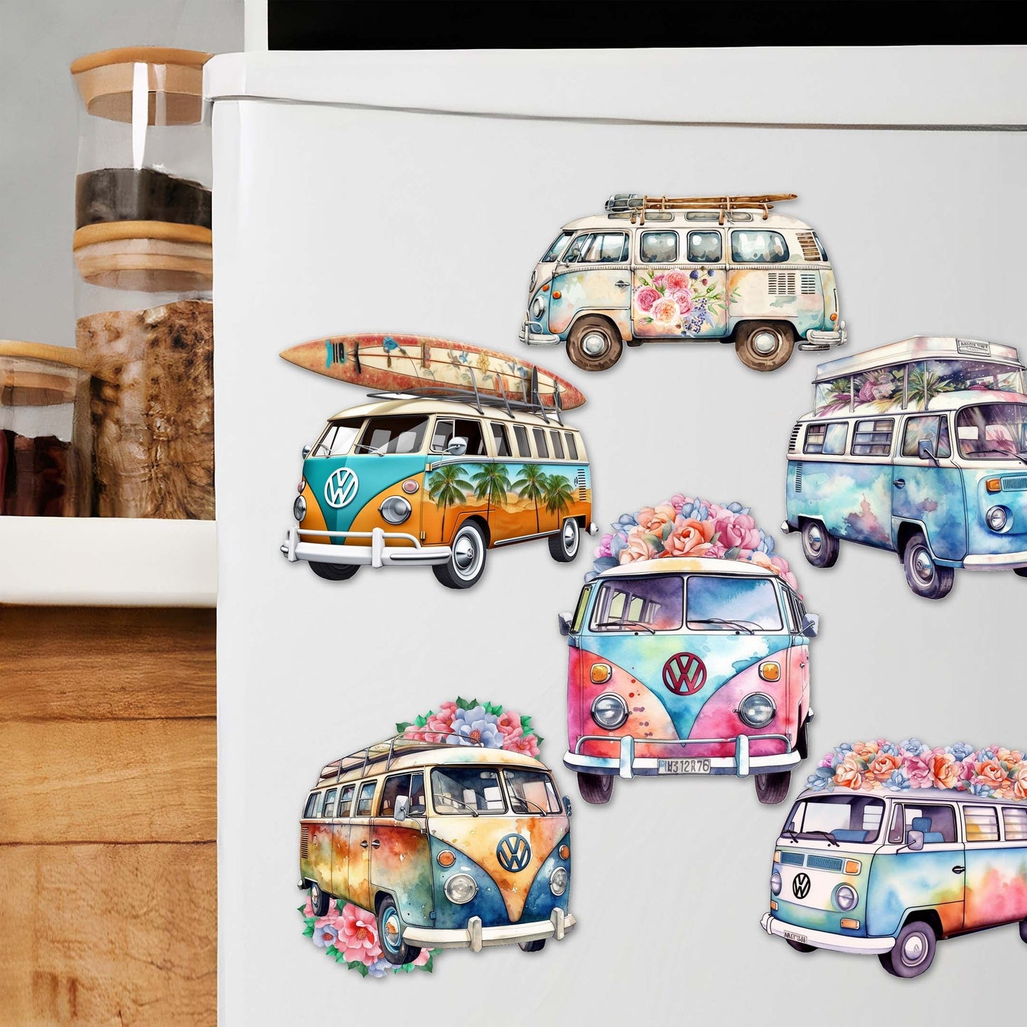 Surf Vans Decorative Wooden Magnets Set of 6 by G. Debrekht - Coastal Decor - 8090040G-S6