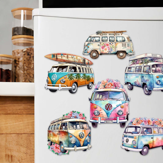 Surf Vans Decorative Wooden Magnets Set of 6 by G. Debrekht - Coastal Decor - 8090040G-S6