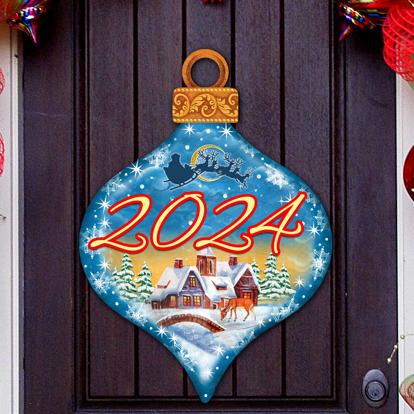2024 Dated Christmas Village Door Decor by G. Debrekht - Christmas Santa and Snowman Decor - 8112182H-D24