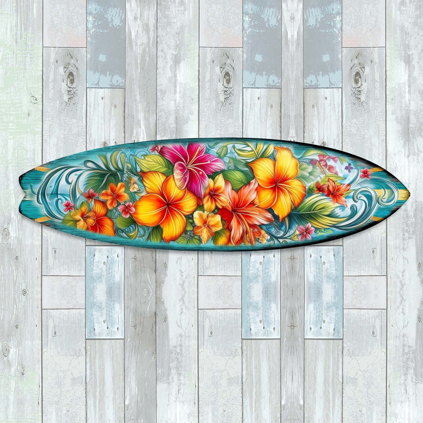 Hawaiian Flowers Surfboard Coastal Wall Art by G. DeBrekht - Coastal Holiday Decor - 8490121HS