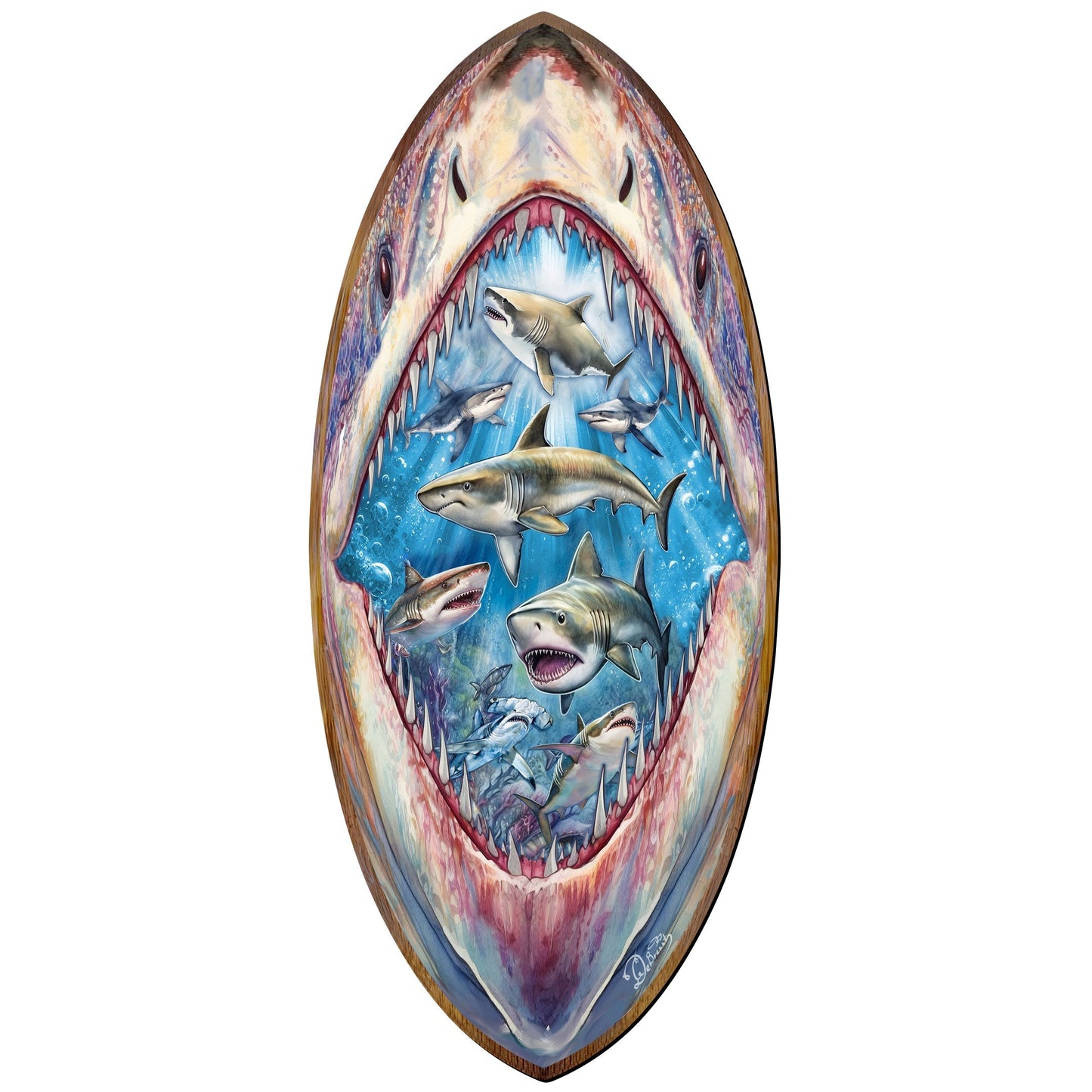 Shark Pull Coastal Surfboard Wall Art  Handcrafted Ocean Decor by G. DeBrekht - Coastal Holiday Decor - 8490138HS