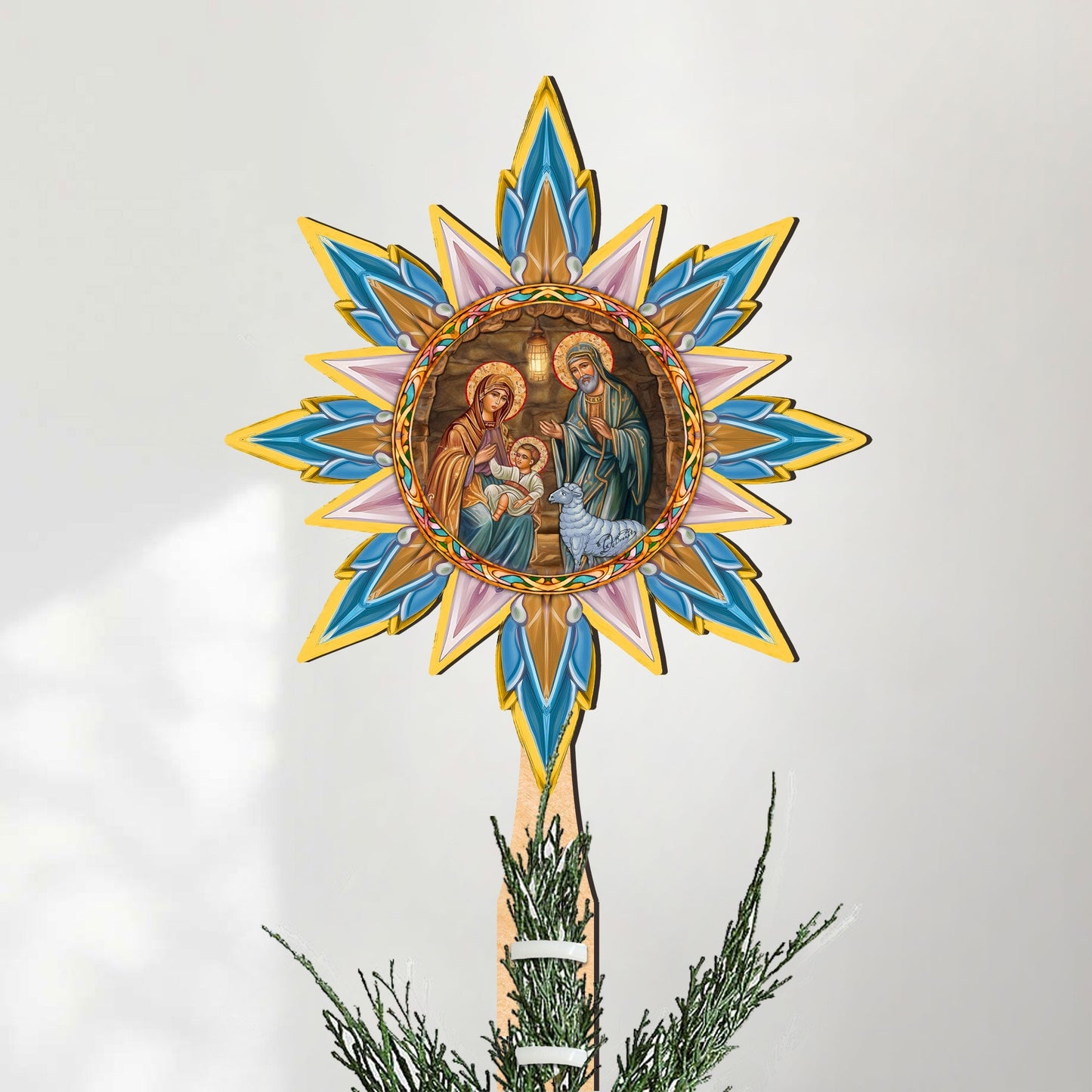Orthodox Nativity Star Tree Topper Wooden Decor by G. Debrekht - Nativity Holiday Decor - 89504