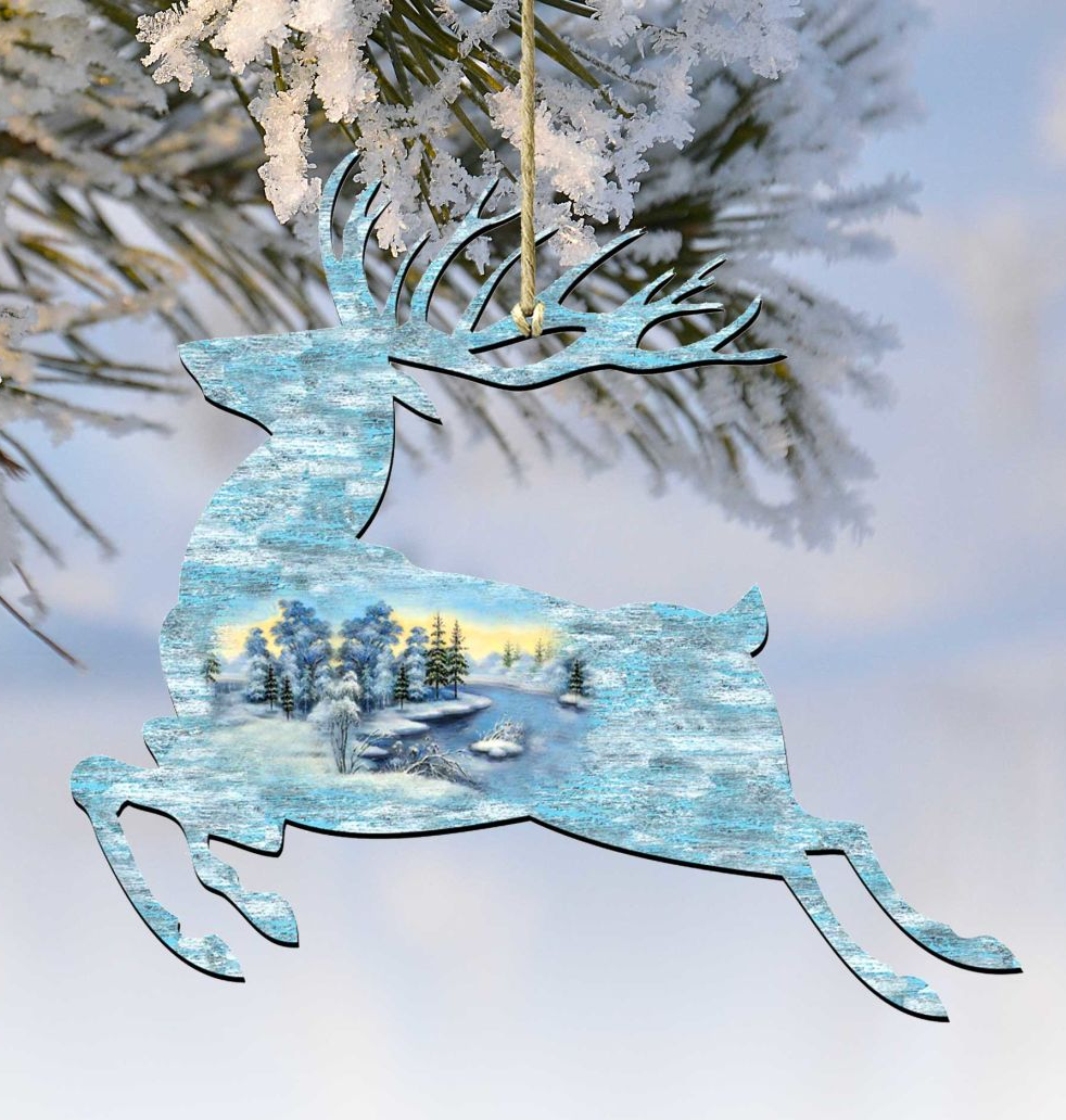 Prancing Deer Wooden Ornaments by G. DeBrekht - Wildlife Holiday Decor - 8198211-1