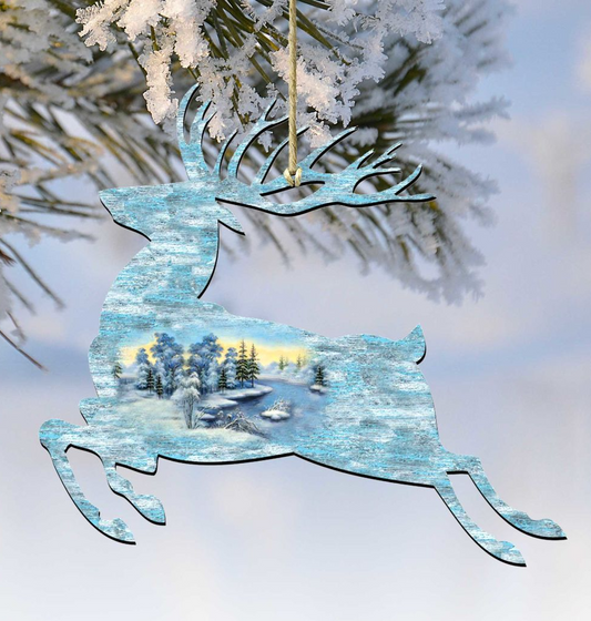Prancing Deer Wooden Ornaments by G. DeBrekht - Wildlife Holiday Decor - 8198211-1