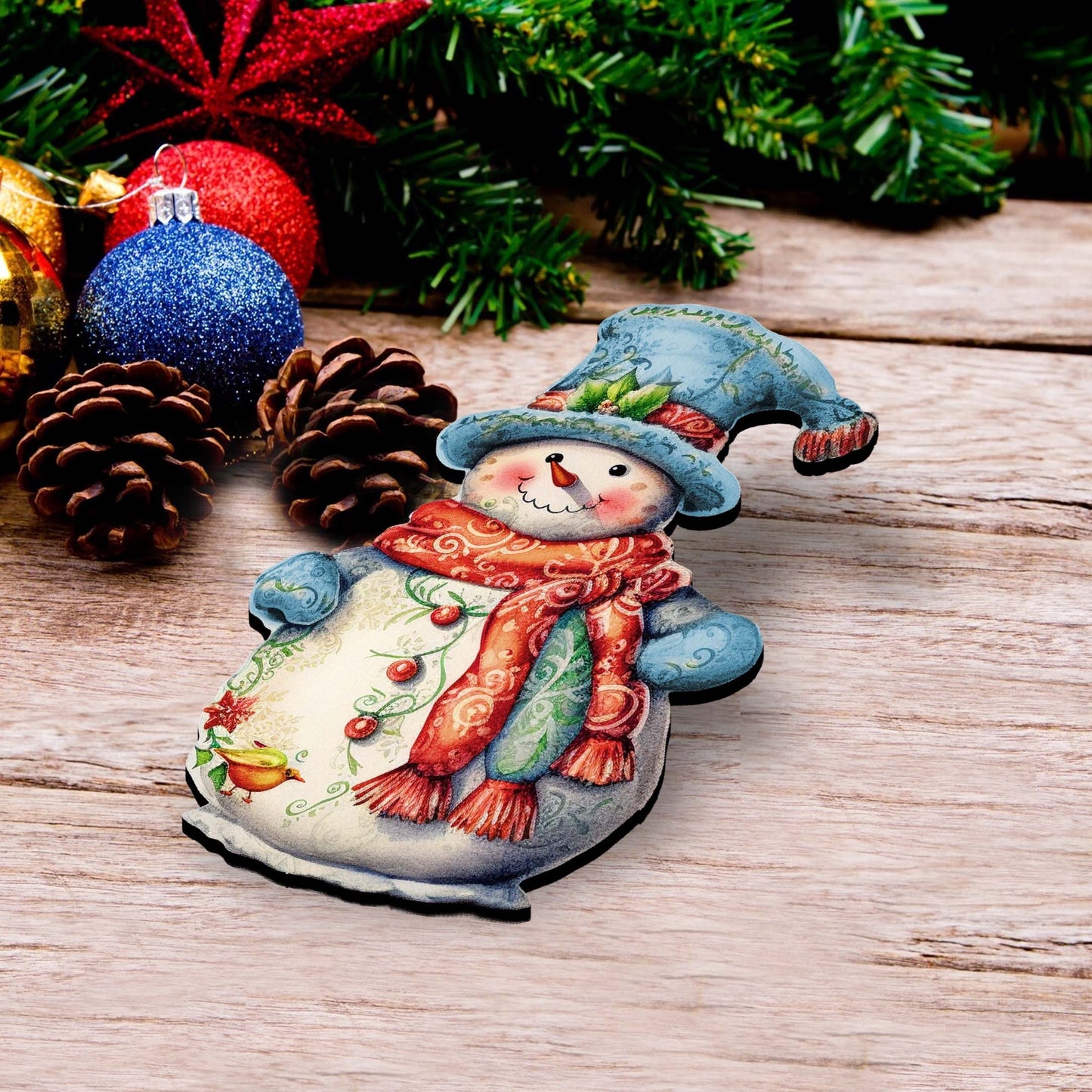 Snowman Decorative Wooden Clip-on Ornaments Set of 3 by G. Debrekht - Christmas Decor - 8091023C-S3