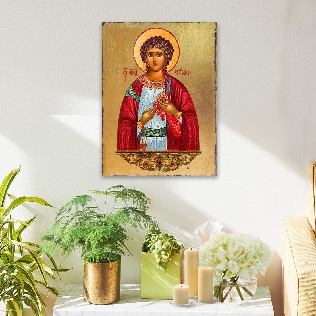 Saint Stephen Wooden Gold Plated Religious Christian Sacred Icon - Inspirational Icon Decor - 85056