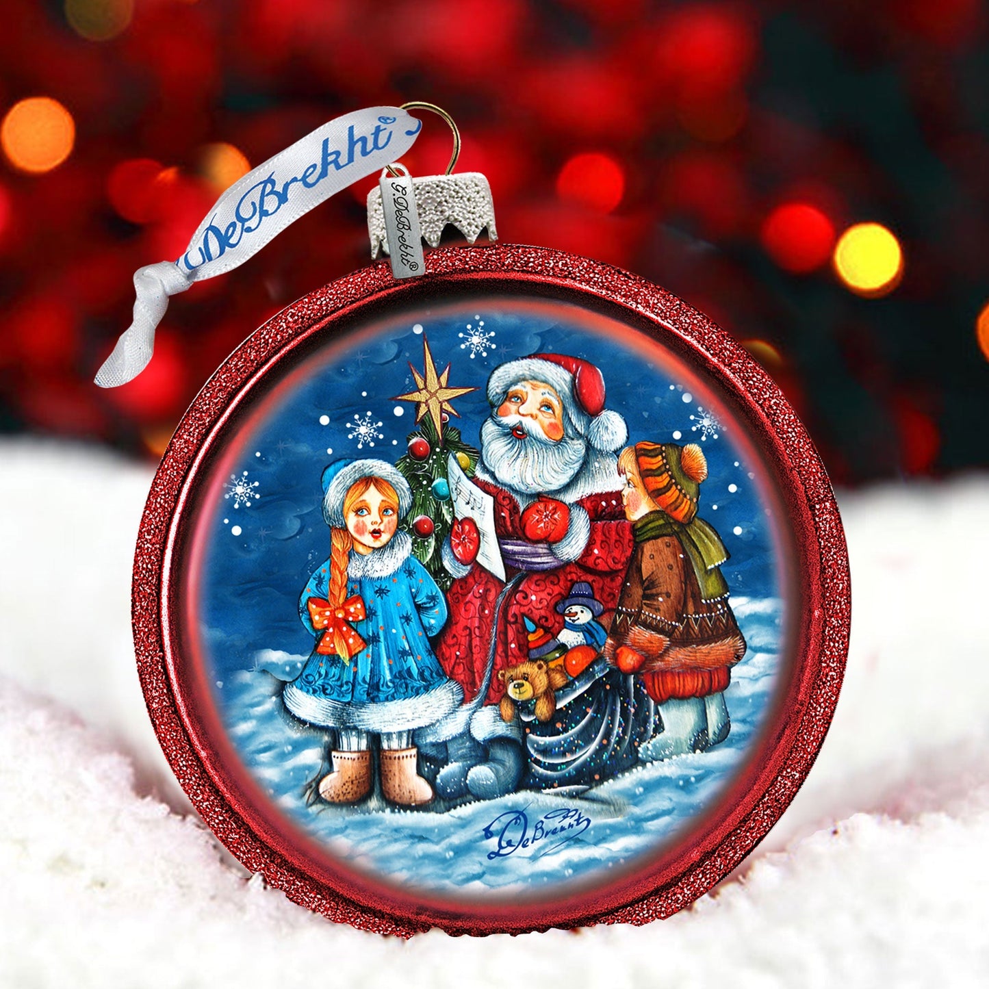 One-of-a-Kind Village Celebration Ball Glass Ornament by G. DeBrekht - Christmas Santa Snowman Decor - 73569C