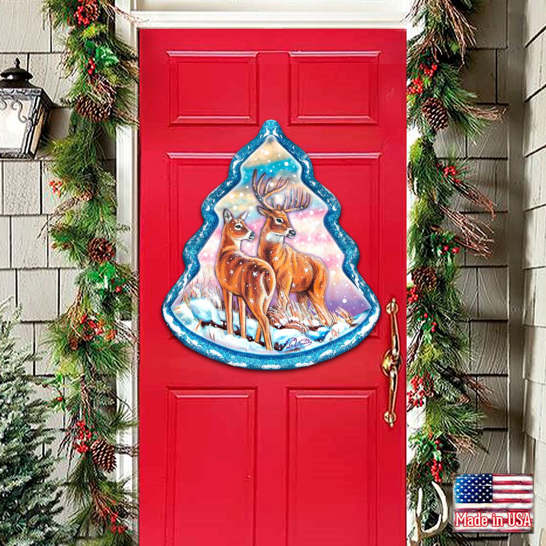 Reindeer Tree Wildlife Door Decor - G. DeBrekht - Wildlife Holiday Decor - 8176229H
