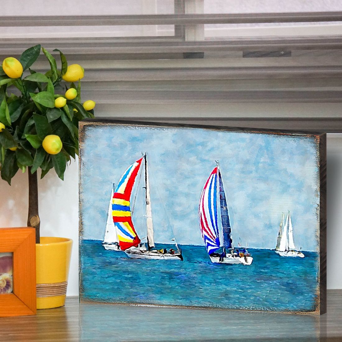 Ahlers Sailboats Wood Wooden Coastal Wall Art by Nature Wonders - Coastal Sea-Life Decor - 95259B