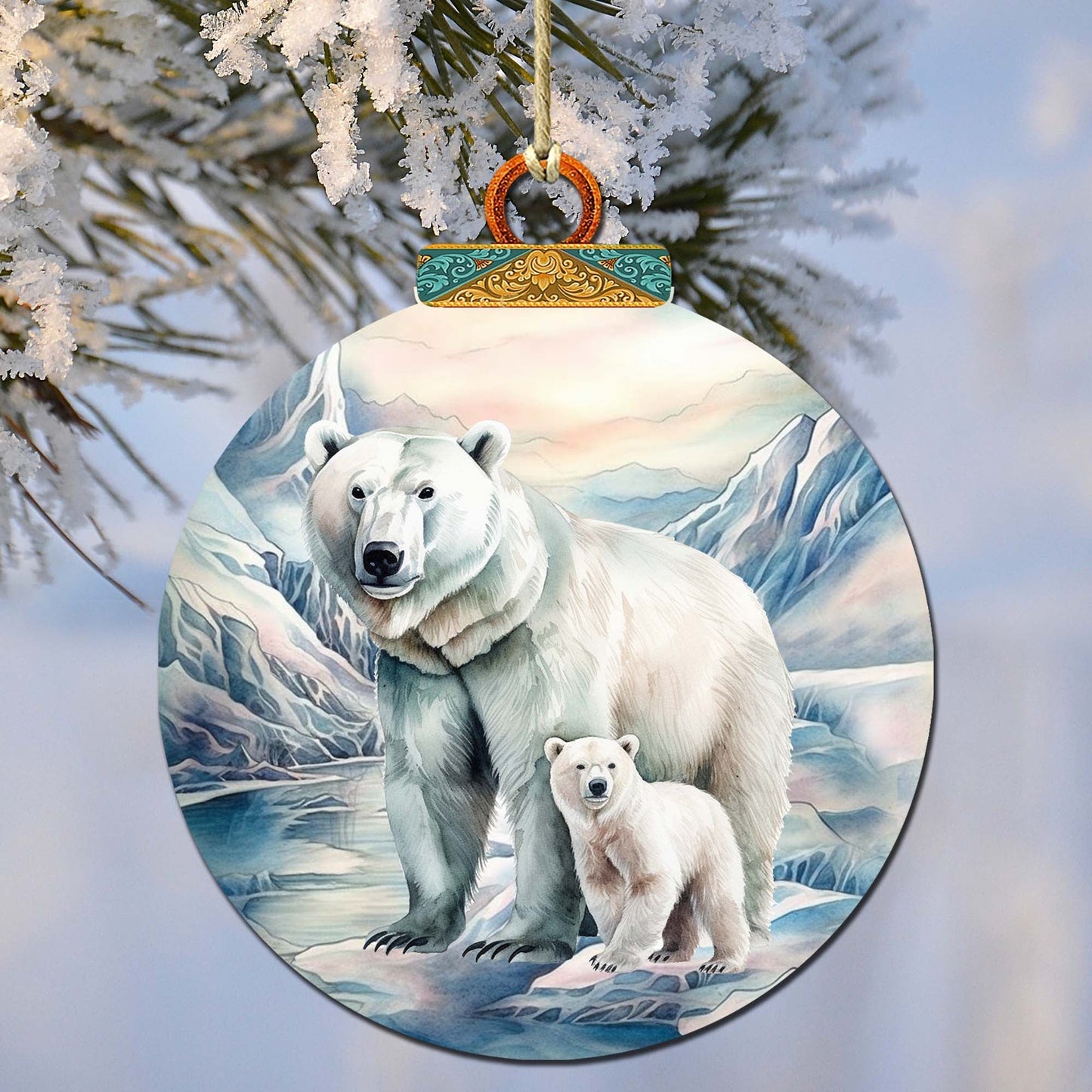 Polar Bear in Snowy Bliss Wooden Ornaments by G.Debrekht - Wildlife Holiday Decor - 870049