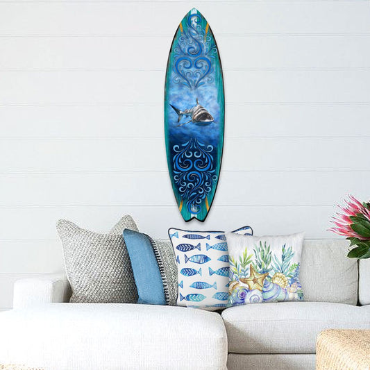 Shark Surfboard Coastal Door Art by G. DeBrekht - Coastal Sea-Life Decor - 8490104HS