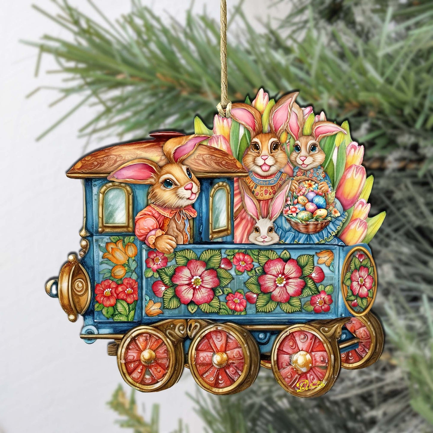 Easter Bunny Train Wooden Ornaments by G. DeBrekht Easter Spring Decor - 8652781
