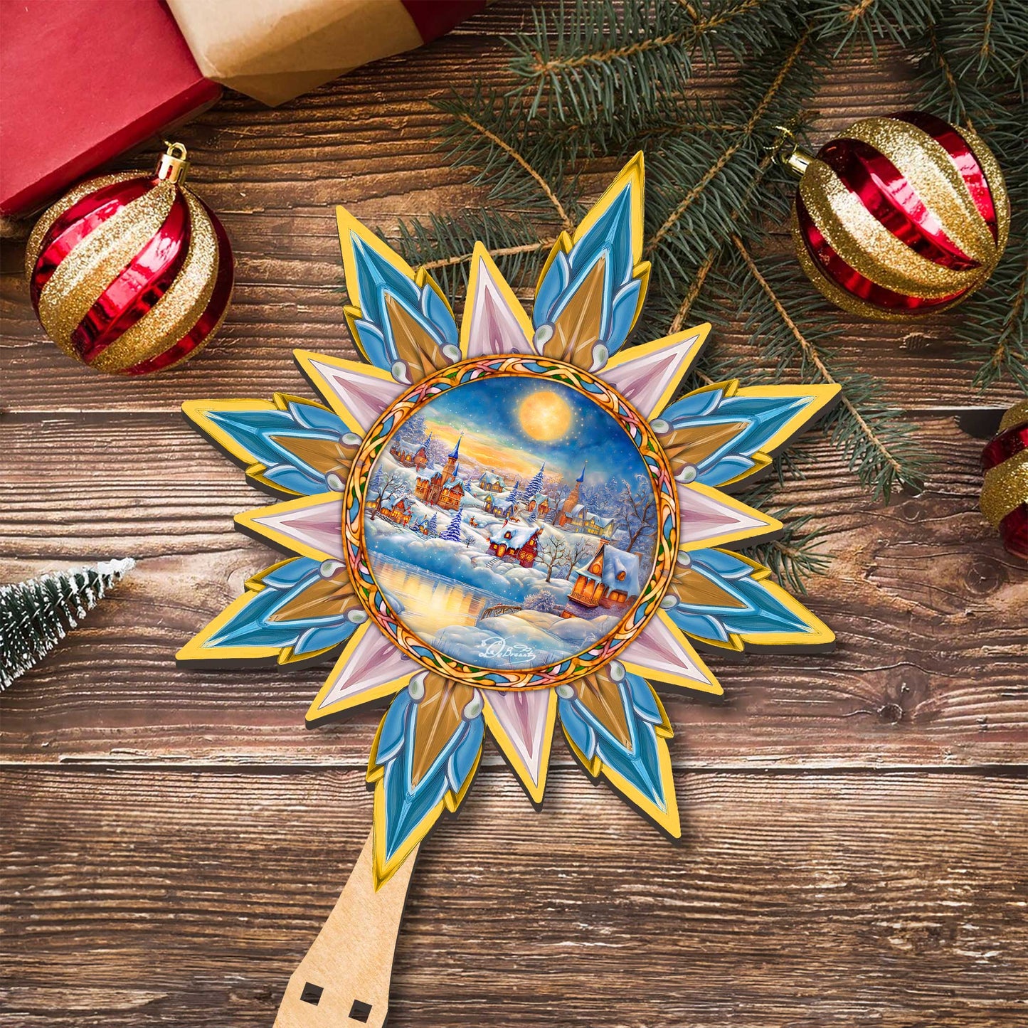 Christmas Village Star Tree Topper Wooden Decor by G. Debrekht - Christmas Decor - 89519