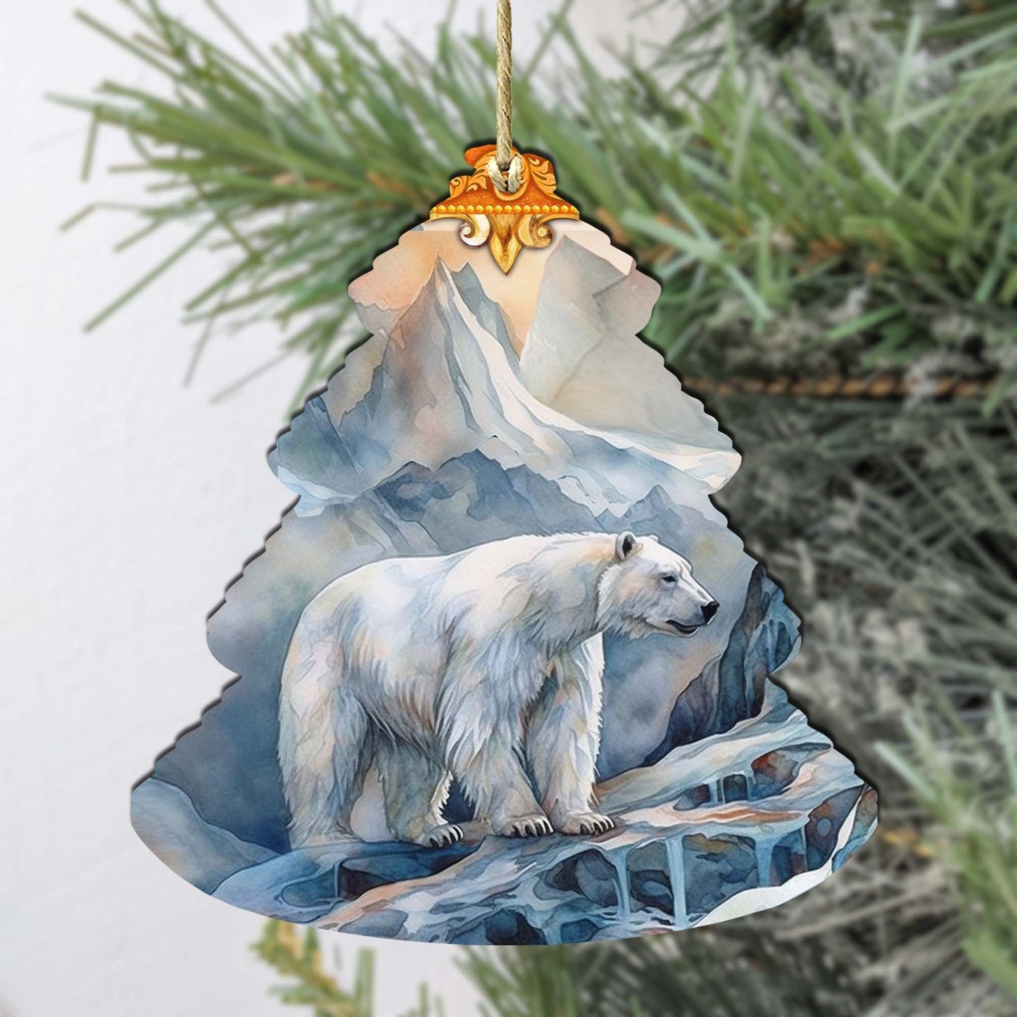 Frost Crest Polar Bear Tree Wooden Ornaments by G.Debrekht - Wildlife Holiday Decor - 870002